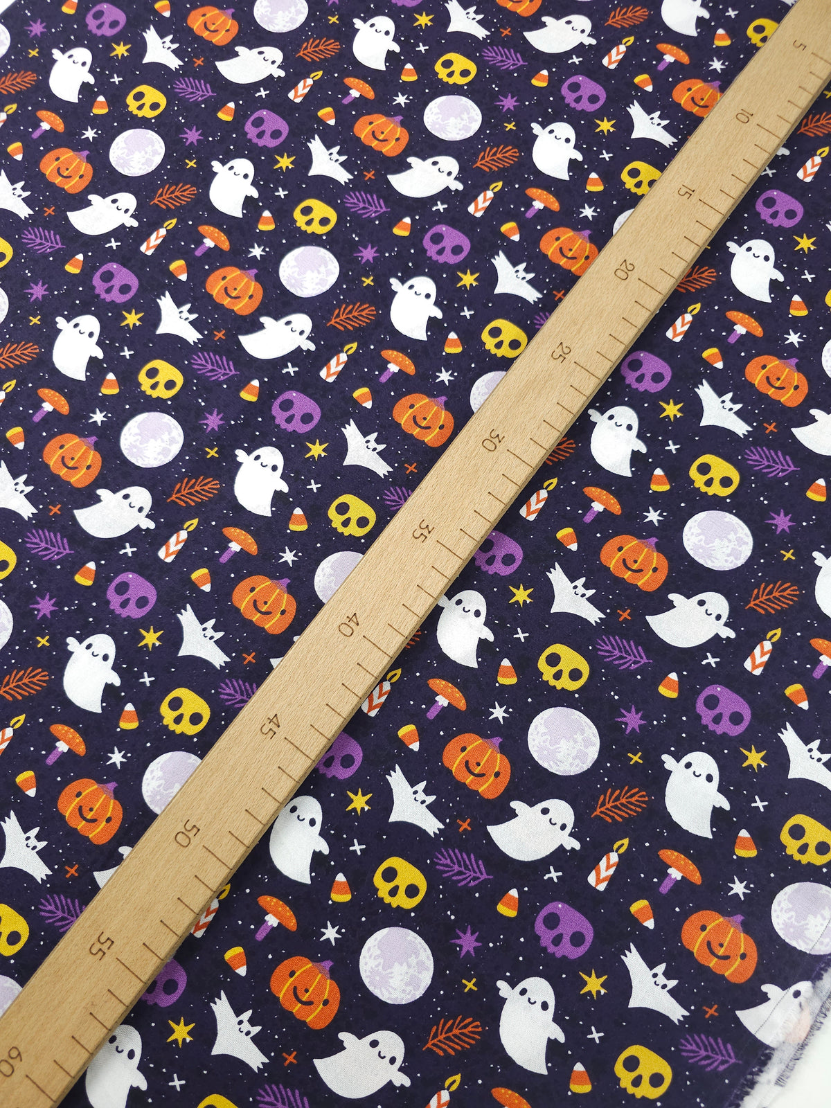 Purple Happy Ghosts And Pumpkins 100% Cotton