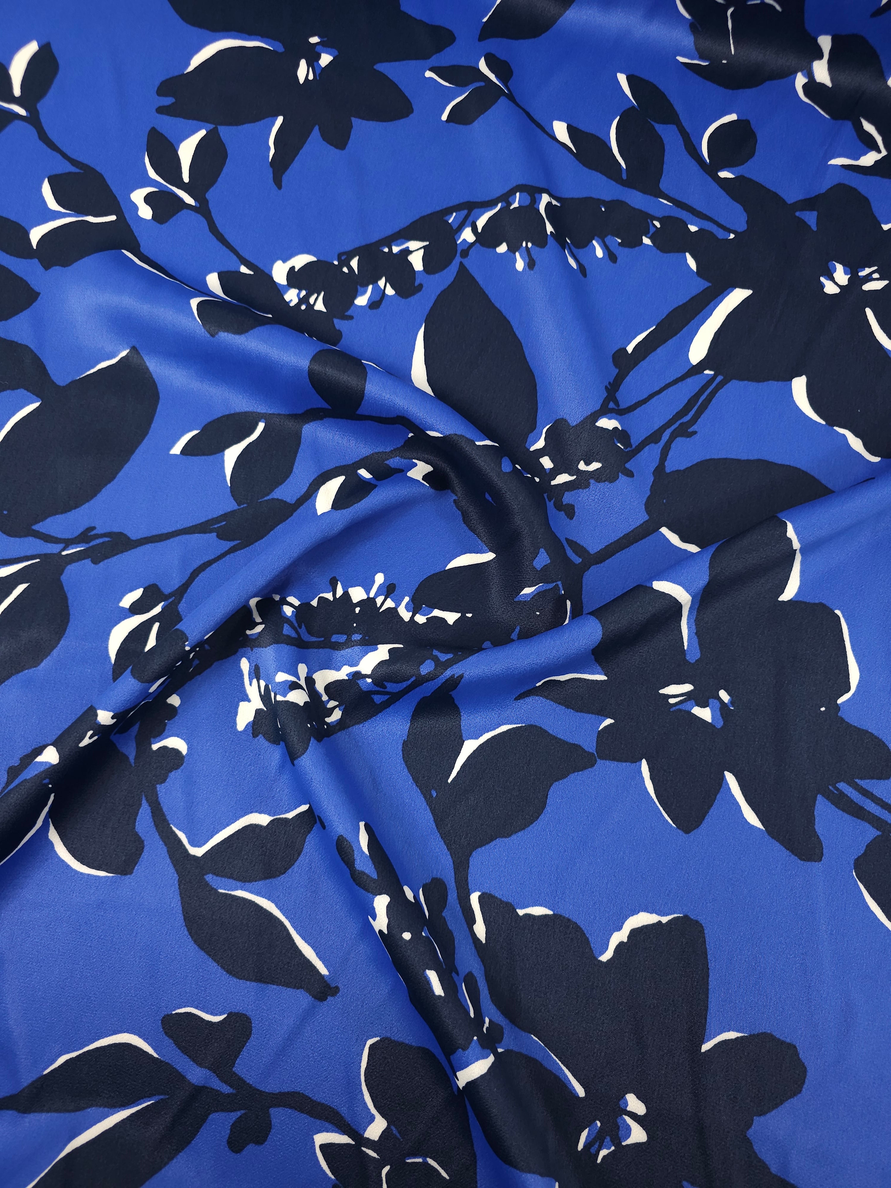 Navy/Blue Floral Crepe Backed Satin *DEFECT*
