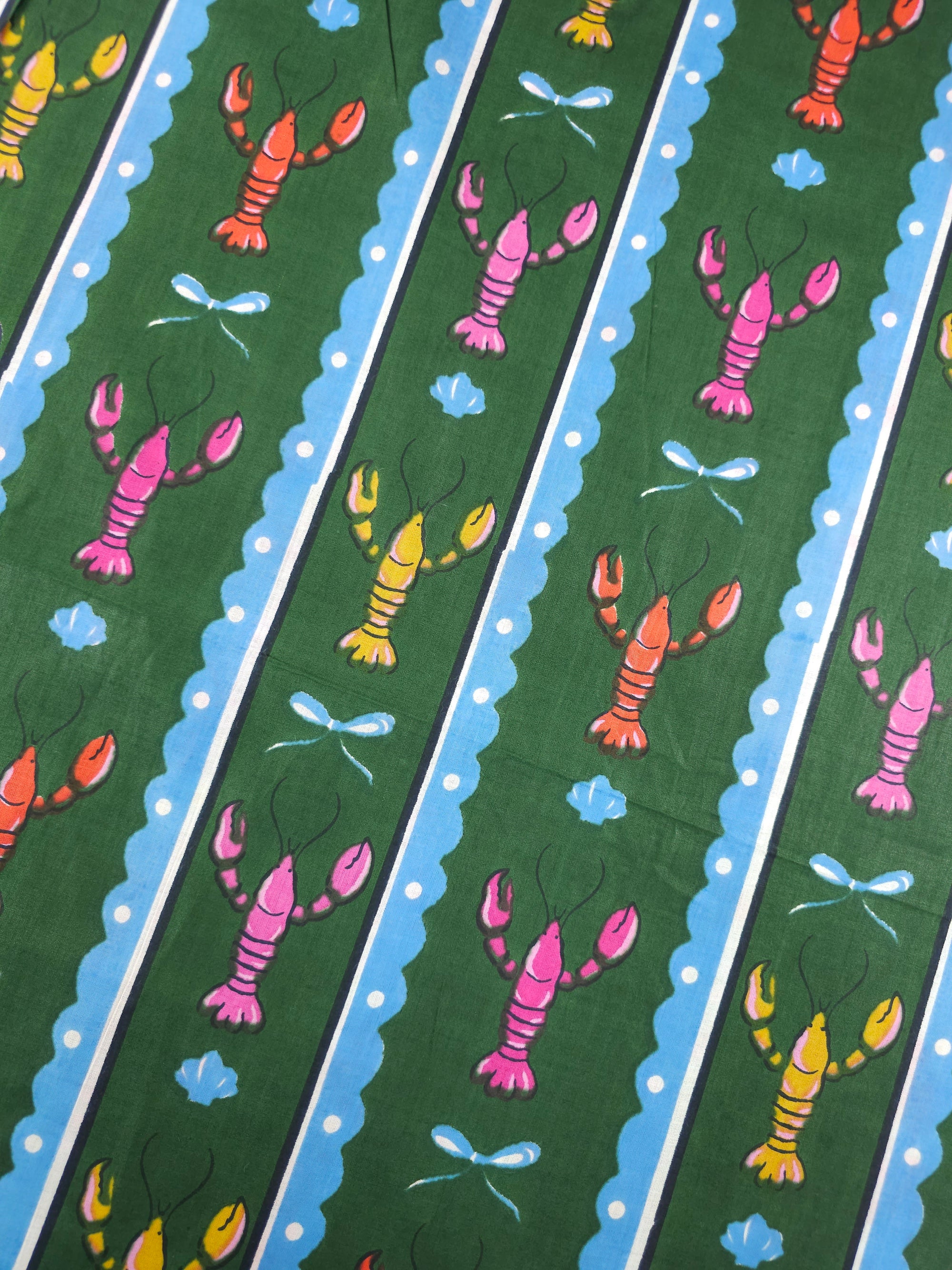 Green Lobster Stripe Cambric Cotton