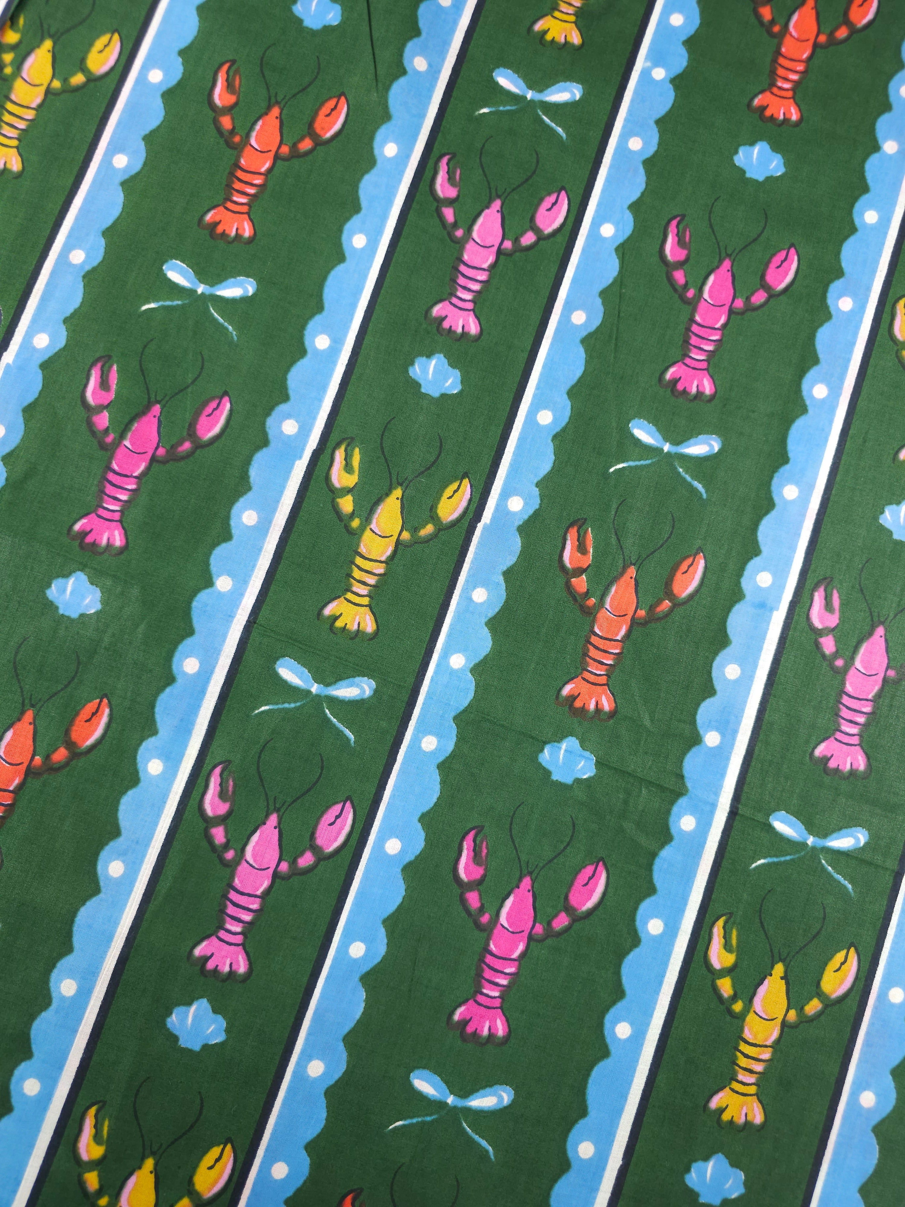 Green Lobster Stripe Cambric Cotton