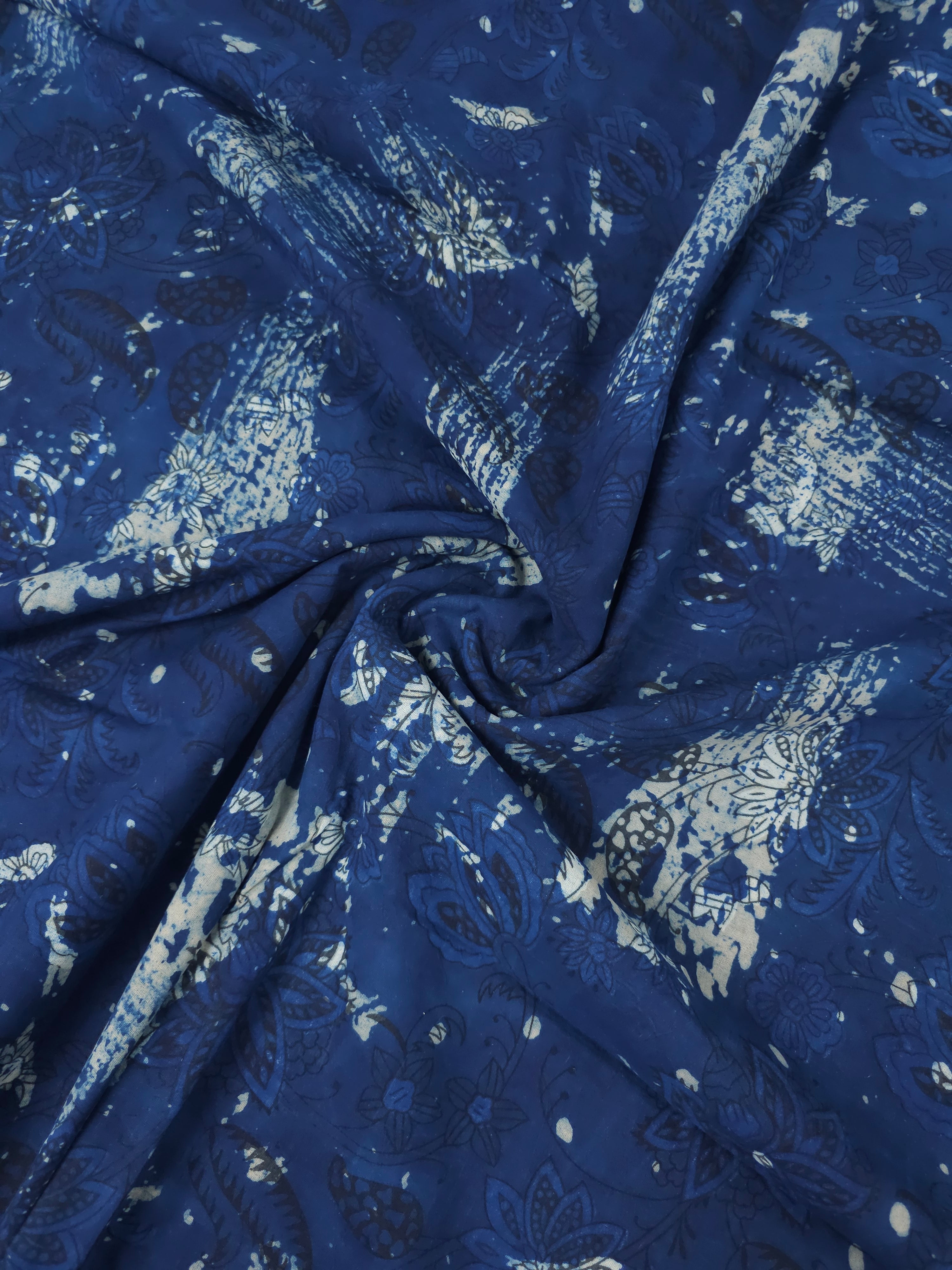 Deep Blue Static Paisley Block Print Cotton