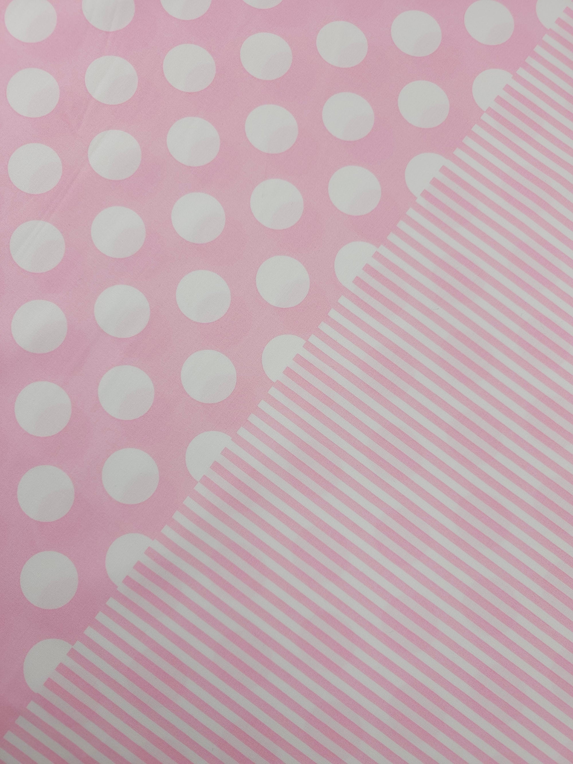 Pink/White Polka Stripe 100% Cotton 57"