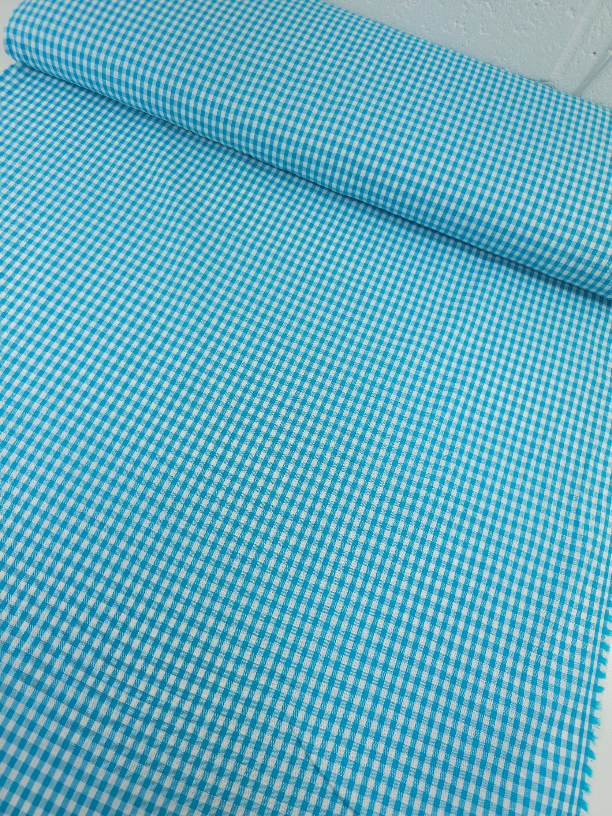 Turquoise Blue Small Gingham 100% Cotton