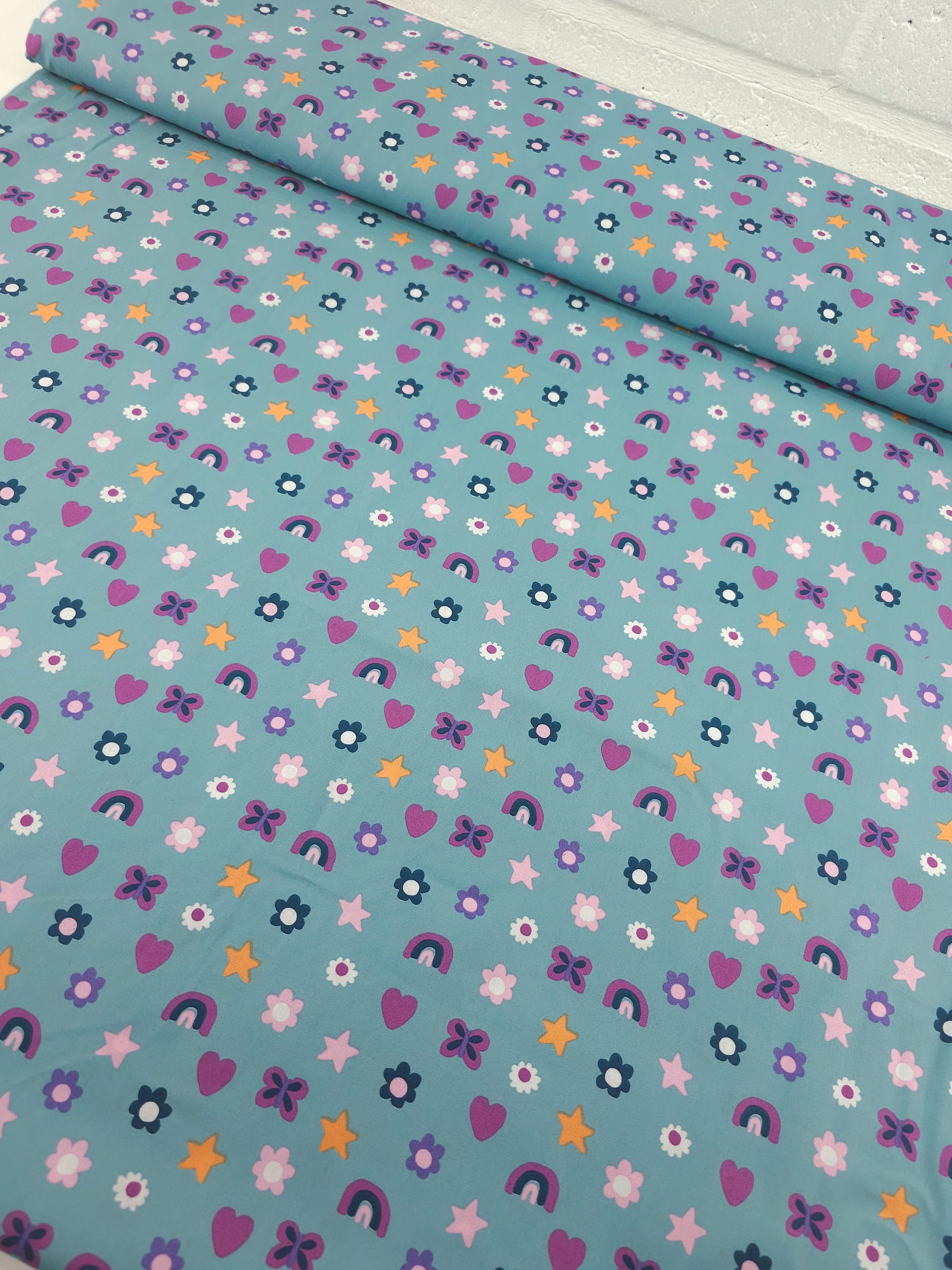 Aqua Blue Charms 100% Cotton 57"