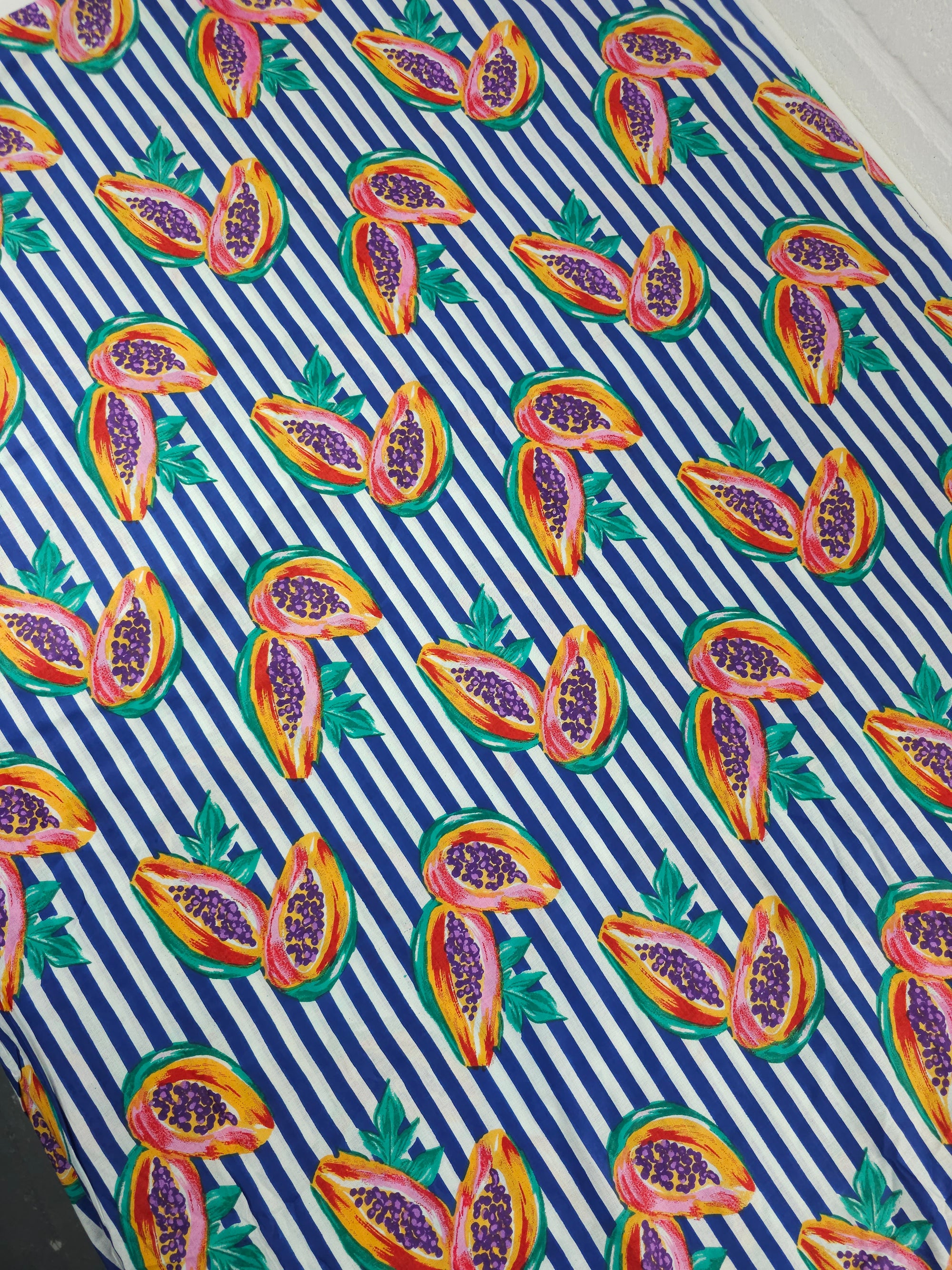 Dark Blue Papaya Stripe Lightweight Cambric Cotton