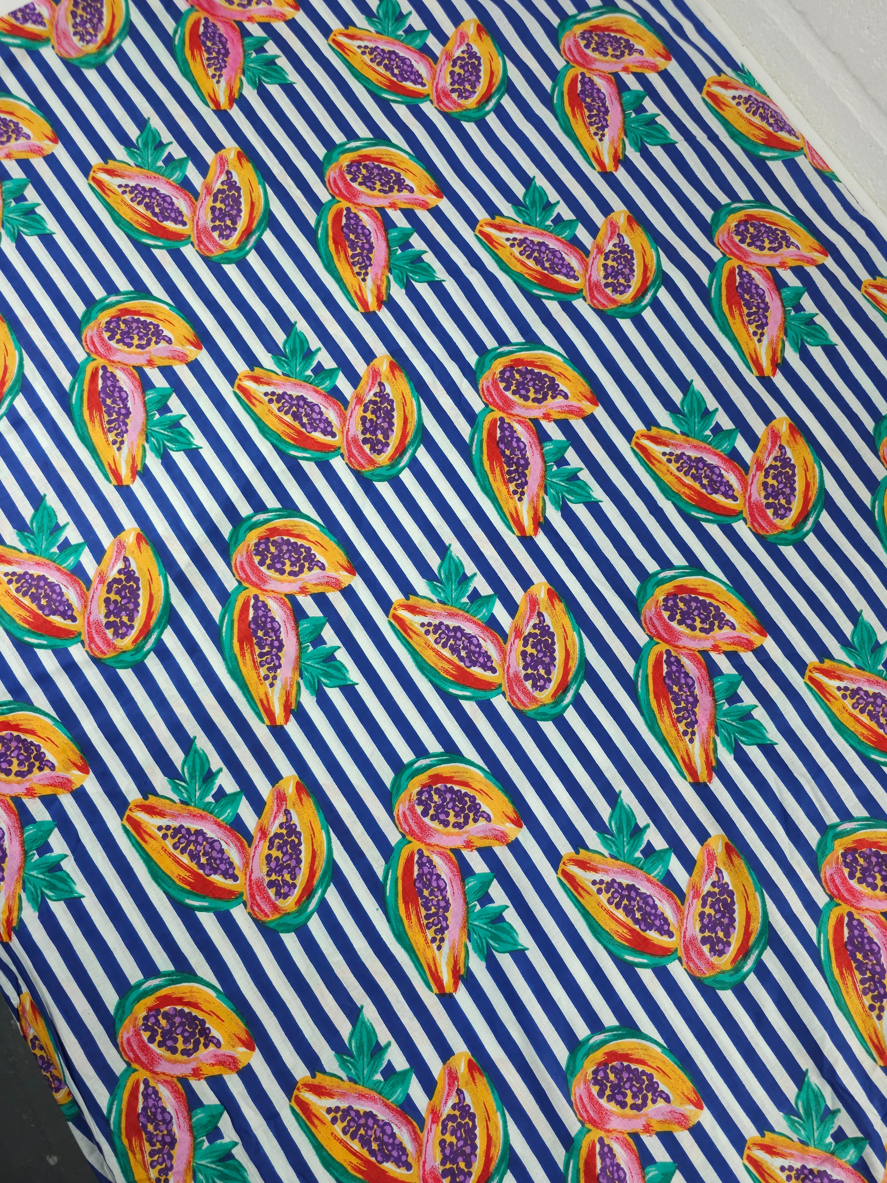 Dark Blue Papaya Stripe Lightweight Cambric Cotton