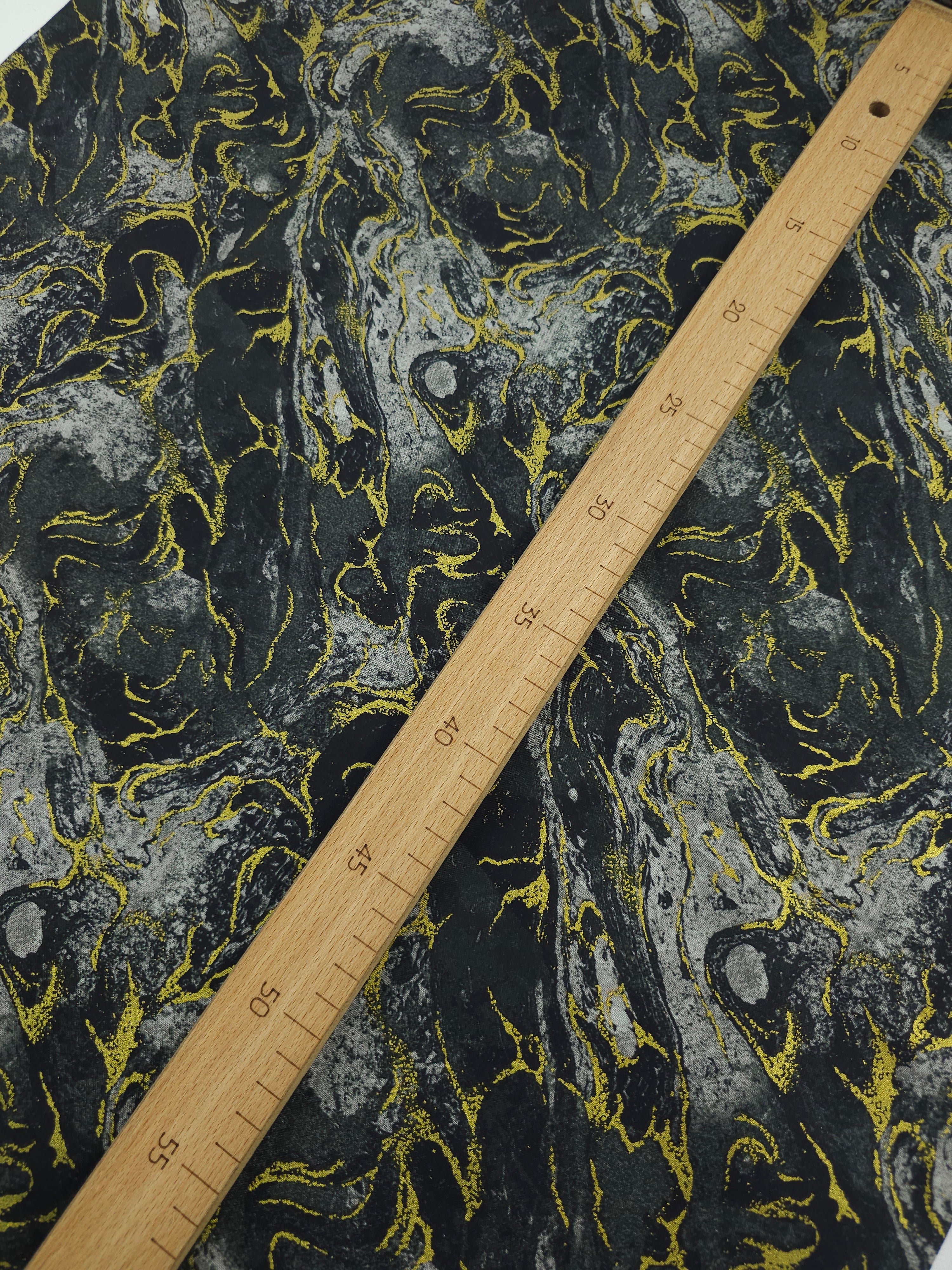 Charcoal/Gold Marble 100% Cotton - Benartex