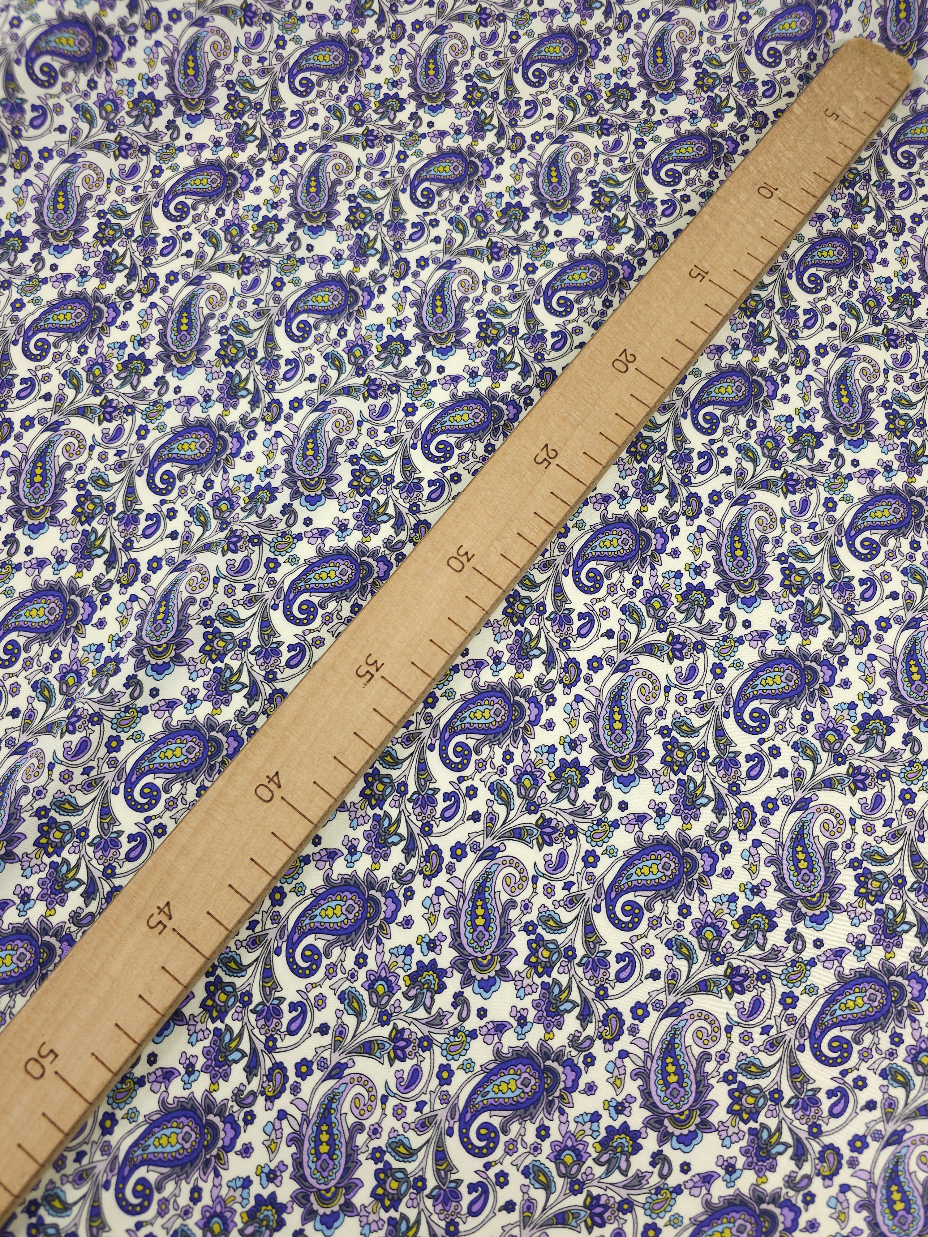 Purple/Cream Ditsy Paisley Twine Viscose Satin
