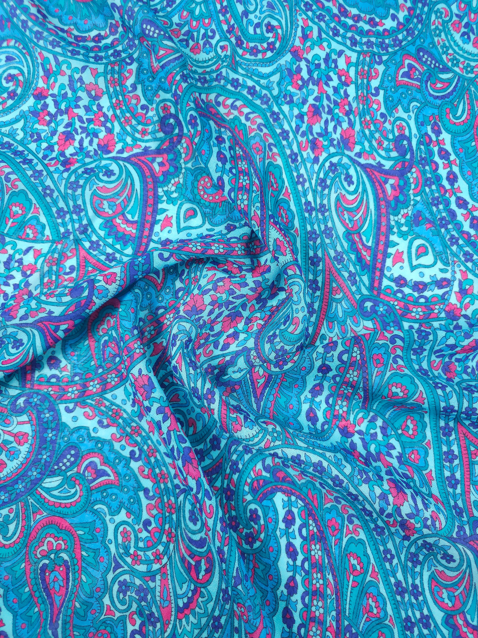 Turquoise/Hot Pink Paisley Viscose