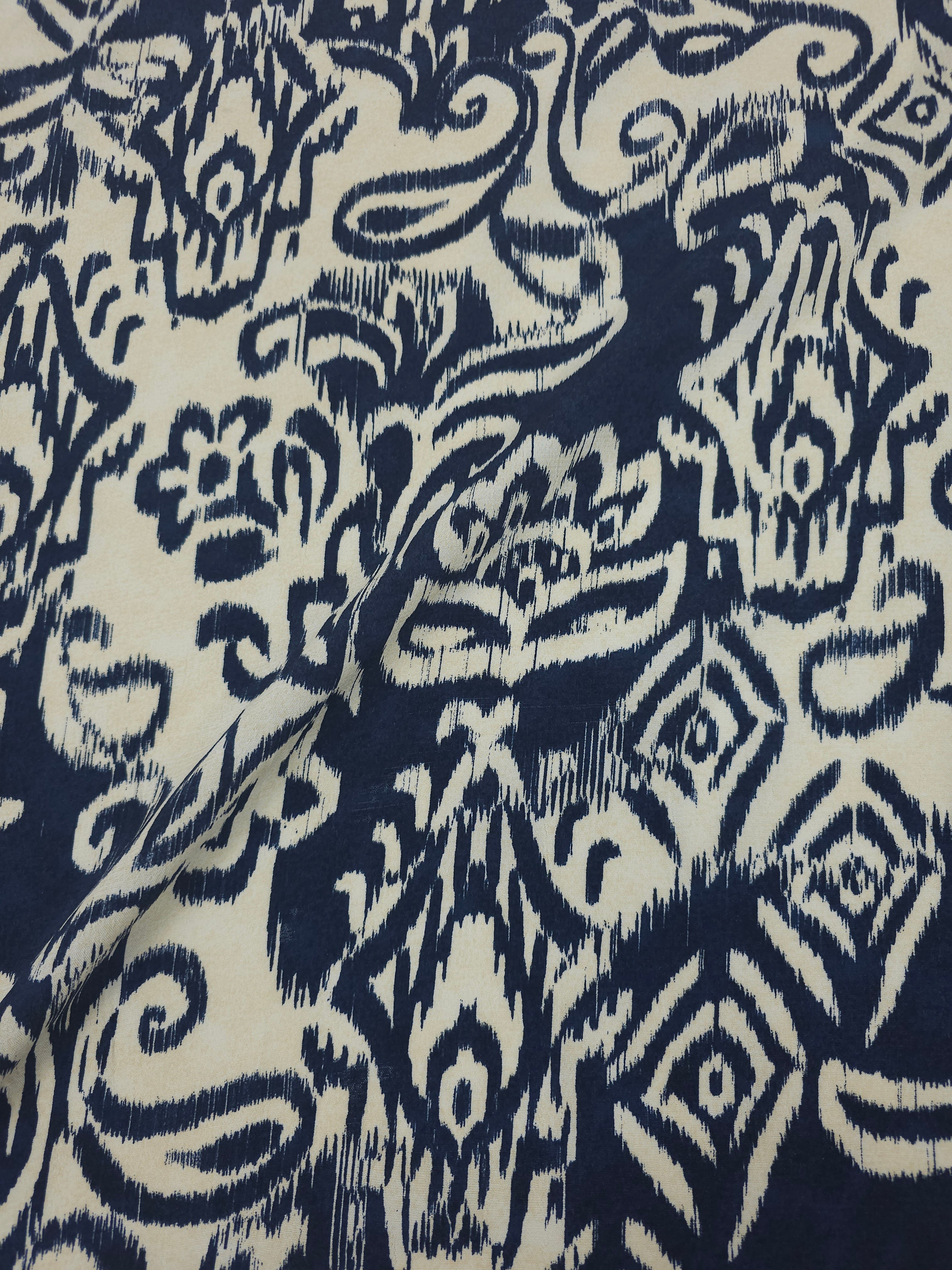 Navy/Ivory Floral Damask Viscose Crepe