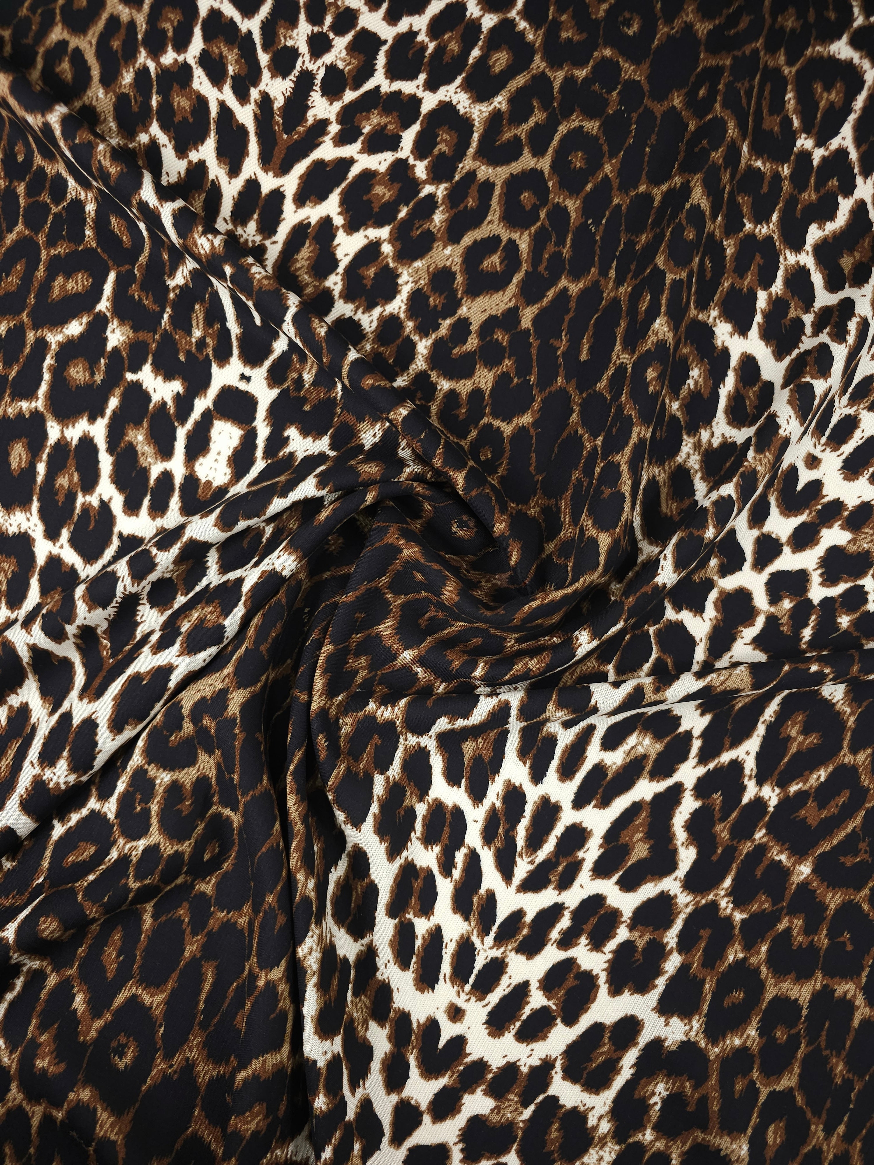Brown/Cream Leopard Panel Stripe Viscose Challis