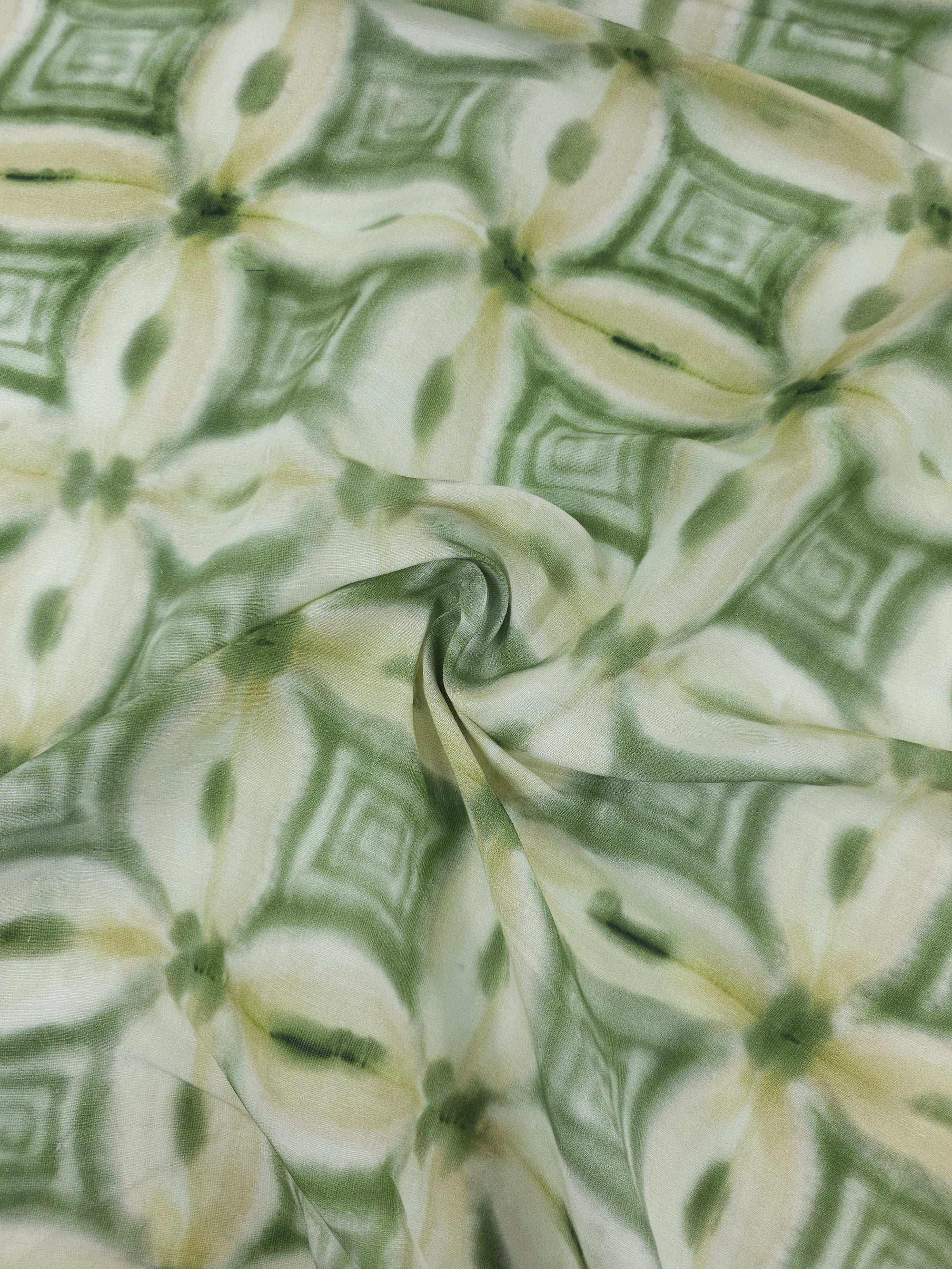 Sage/Beige Tile Abstract 100% Linen