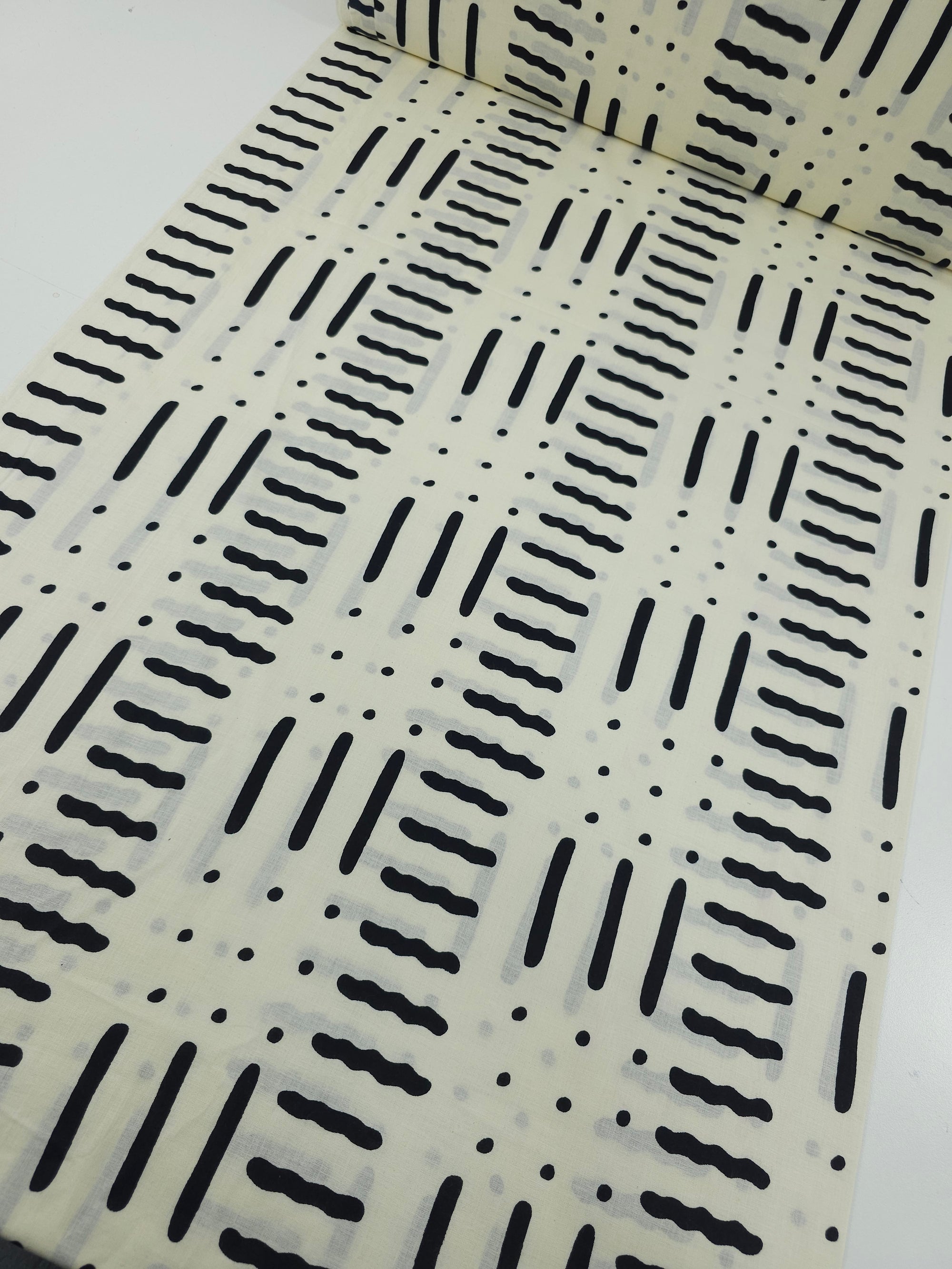 Ivory/Black Doodle Line Dot Cambric Cotton