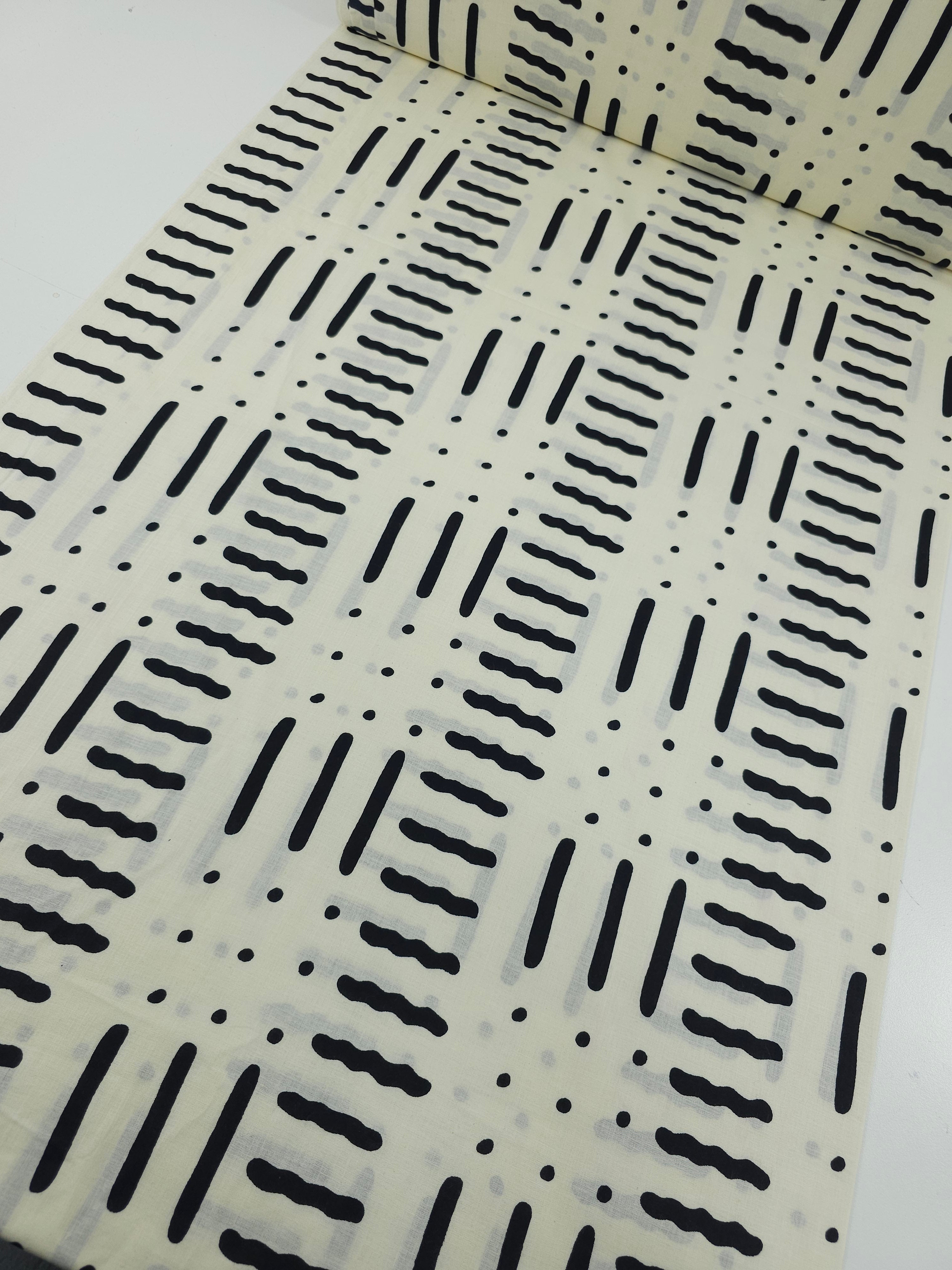 Ivory/Black Doodle Line Dot Cambric Cotton