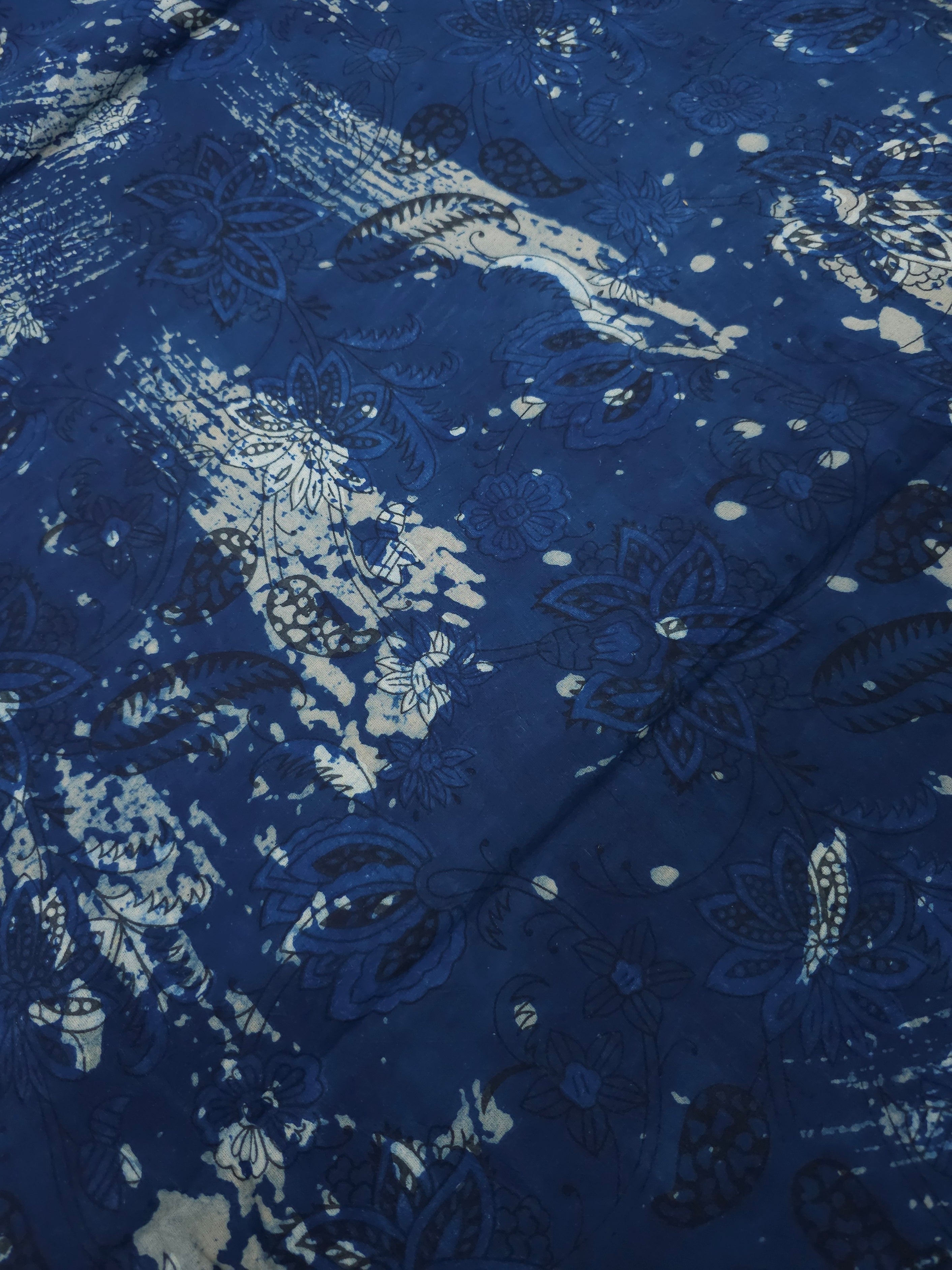 Deep Blue Static Paisley Block Print Cotton