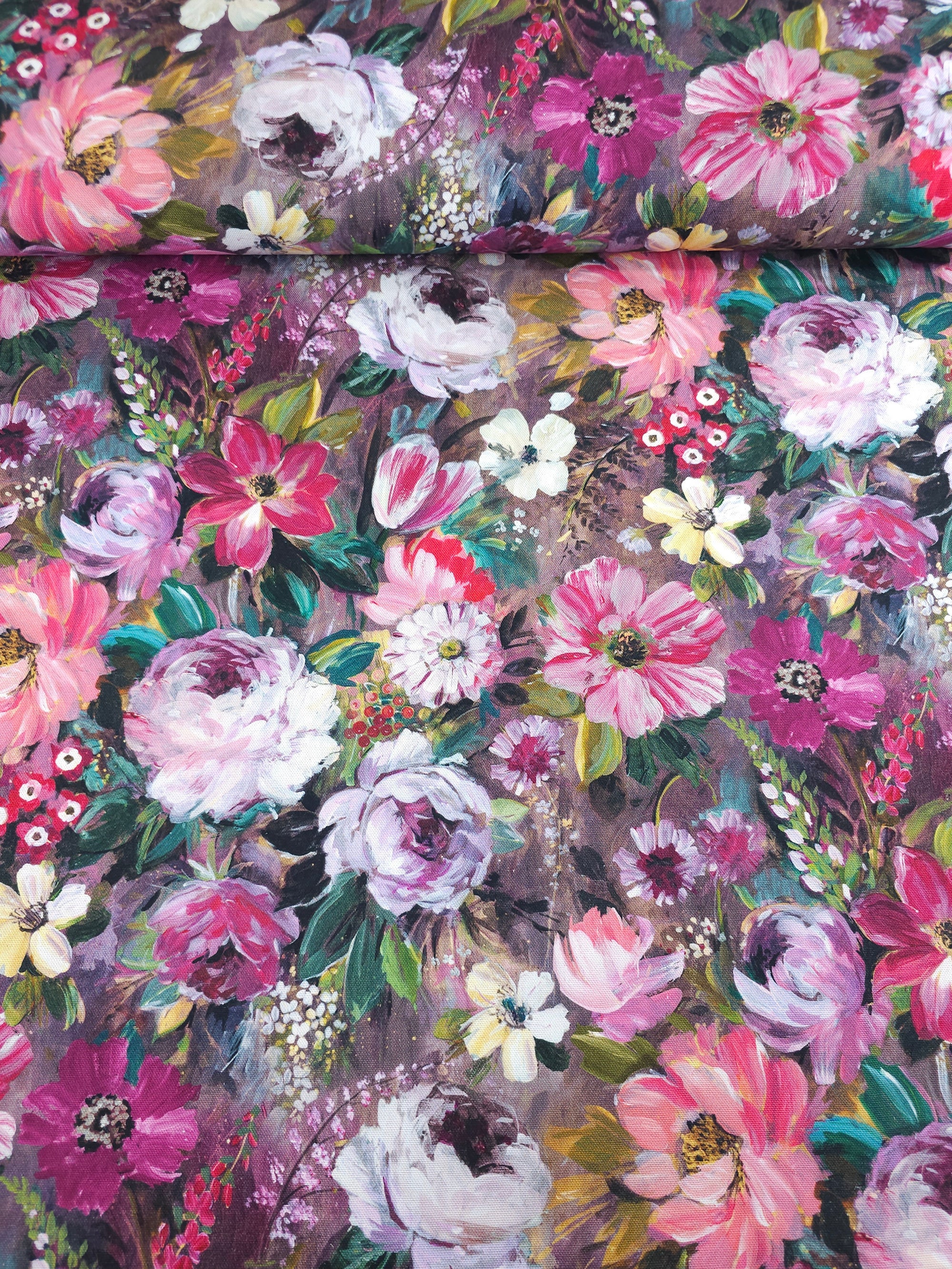 Mauve Floral Bloom Lightweight Canvas Cotton