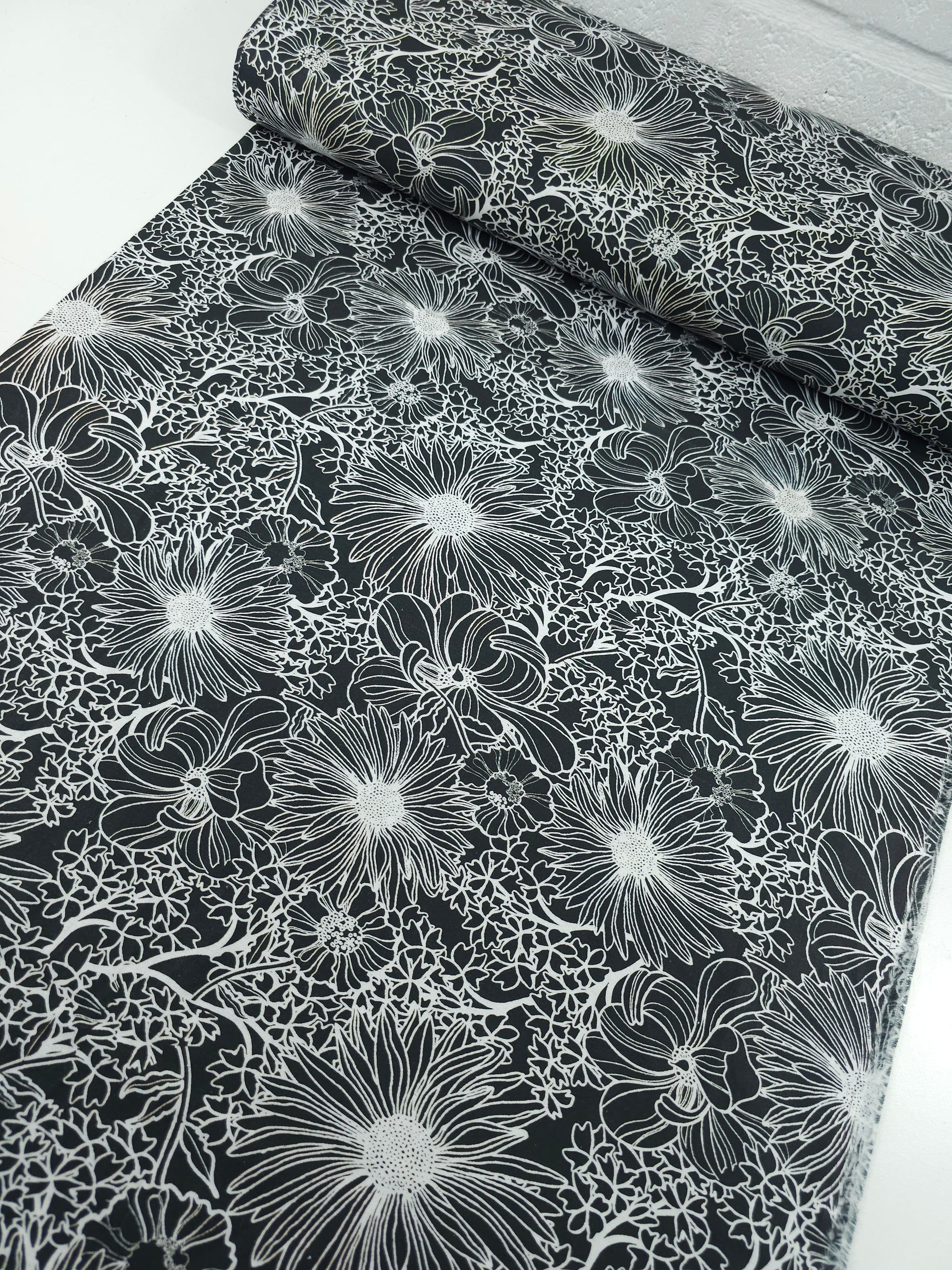 Black Wonder Floral Sketch 100% Cotton
