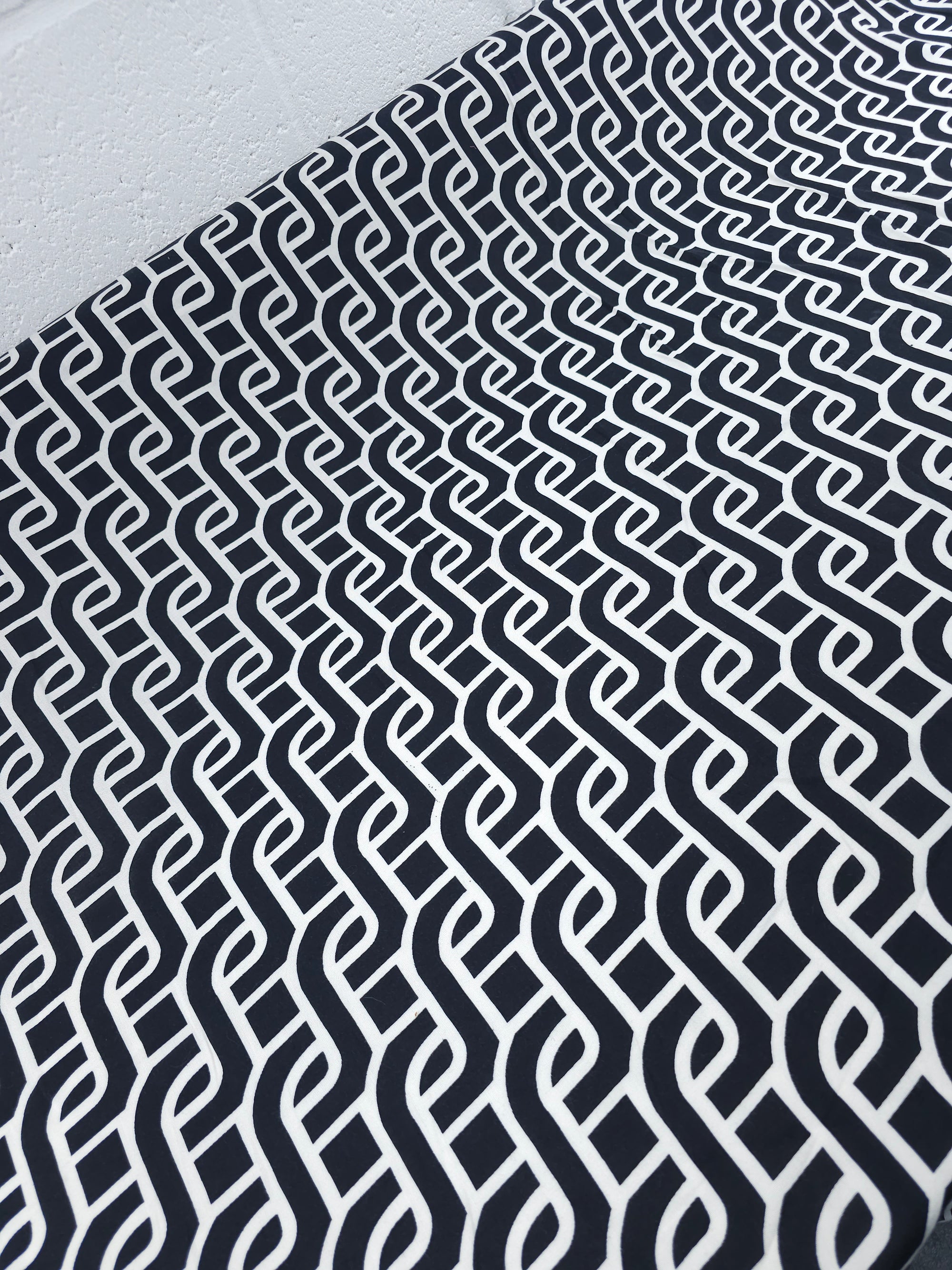 Black/Off-White Geometric Step Link Viscose Challis