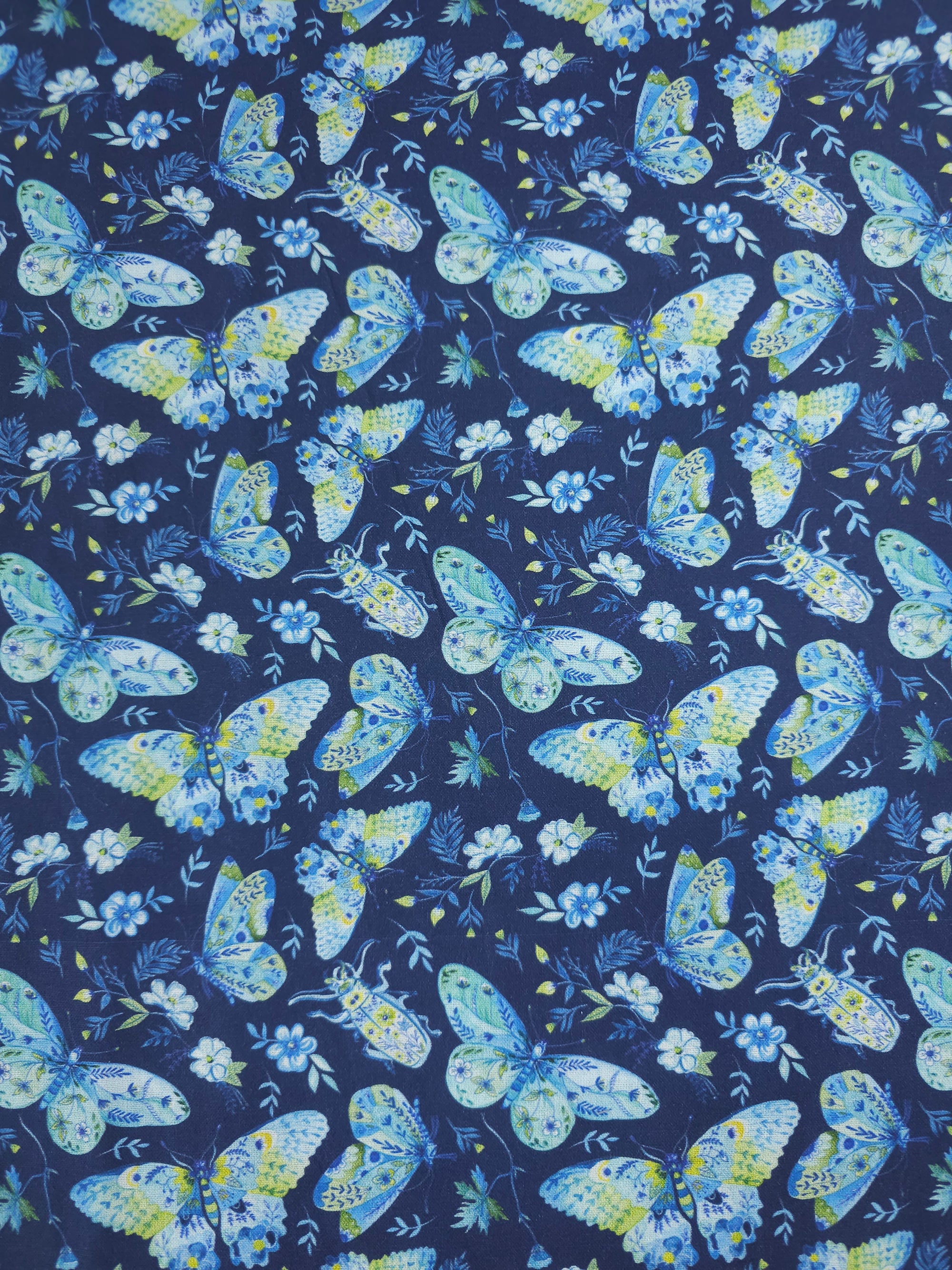 Indigo Navy Butterfly Floral 100% Cotton - Joann