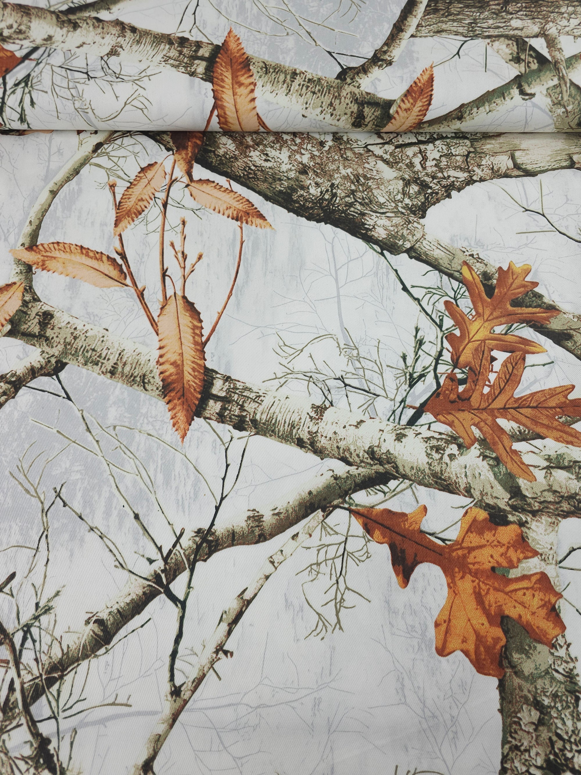 White Snowy Leaf Branches Canvas Cotton