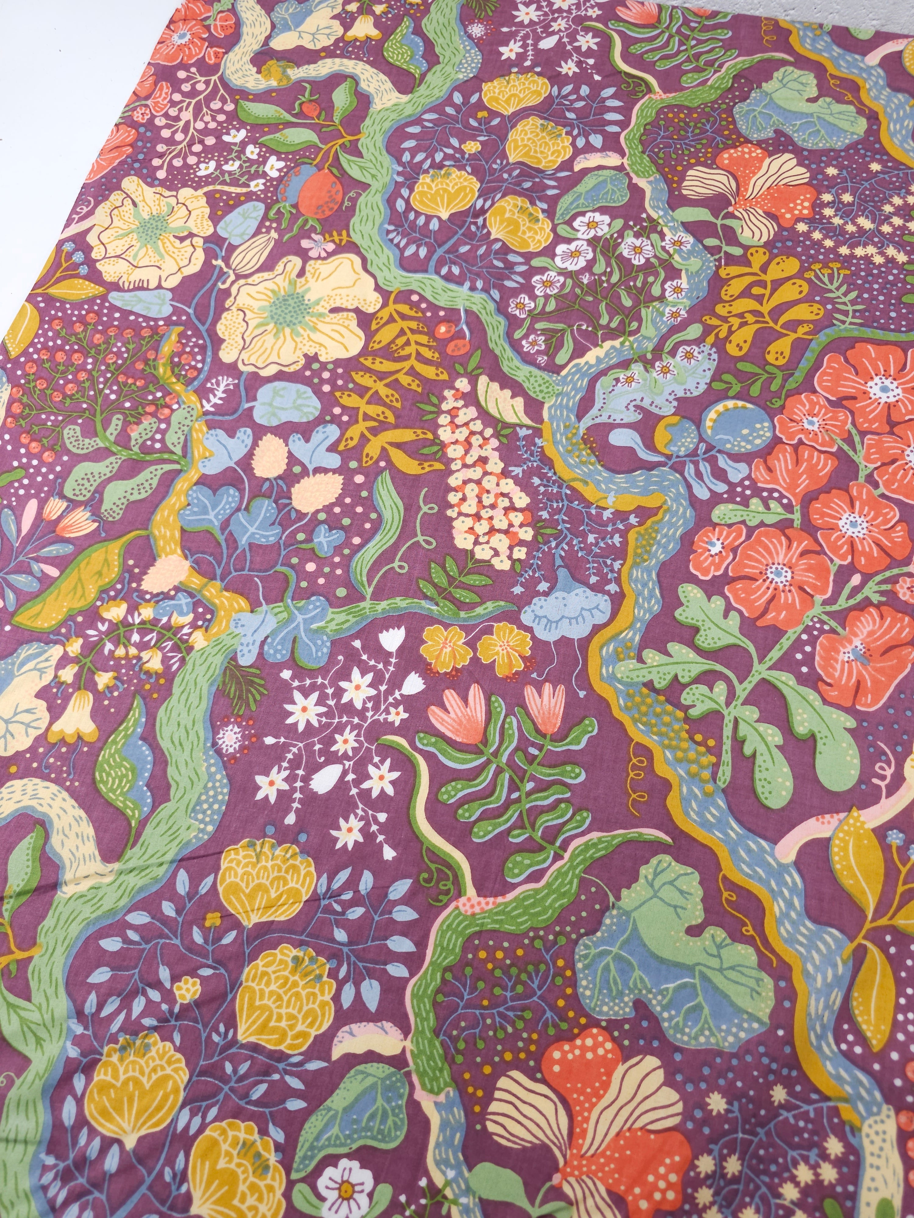 Auburgine Floral Whirl Garden Cambric Cotton