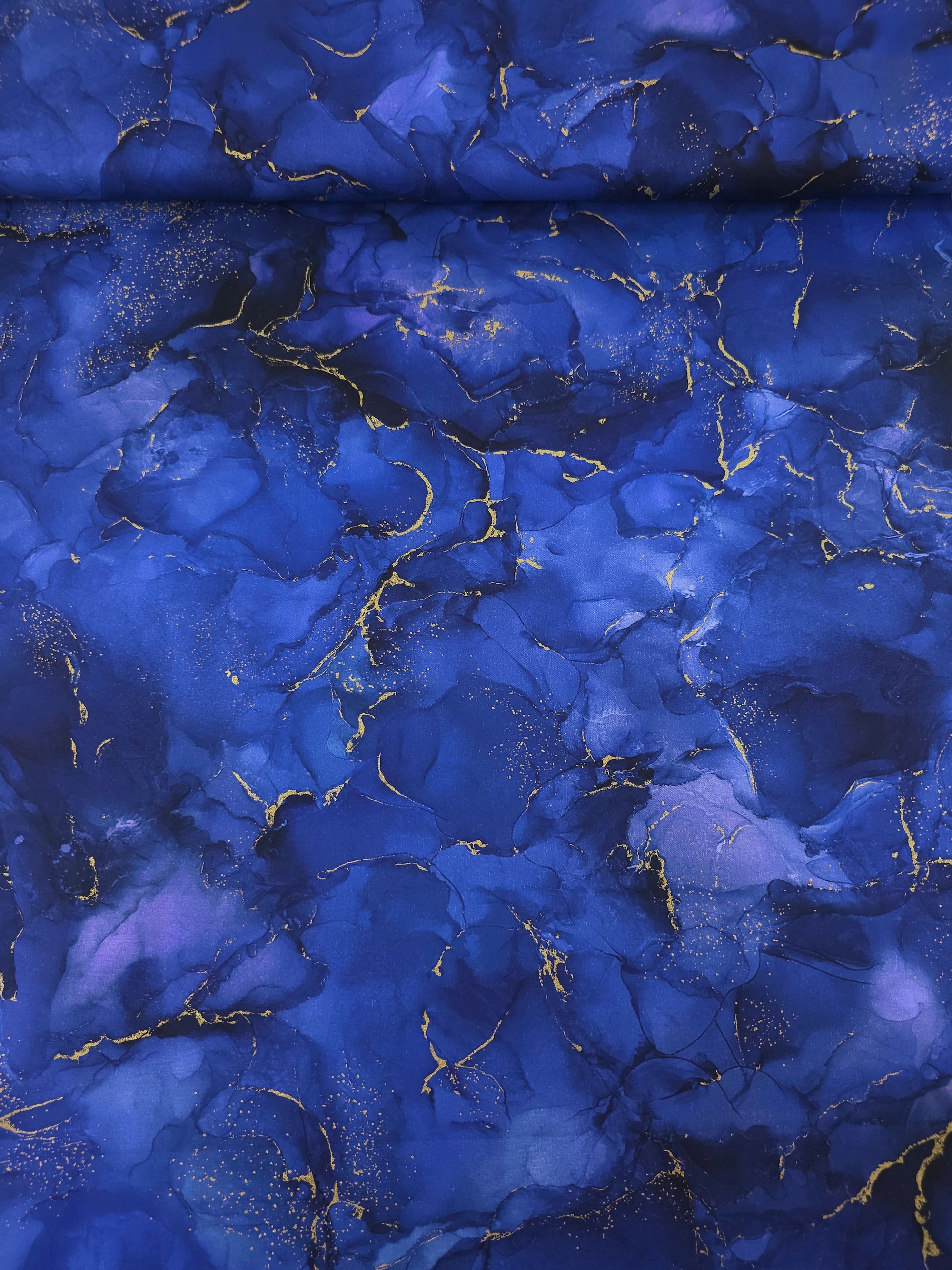 Ink Blue/Gold Marble 100% Cotton