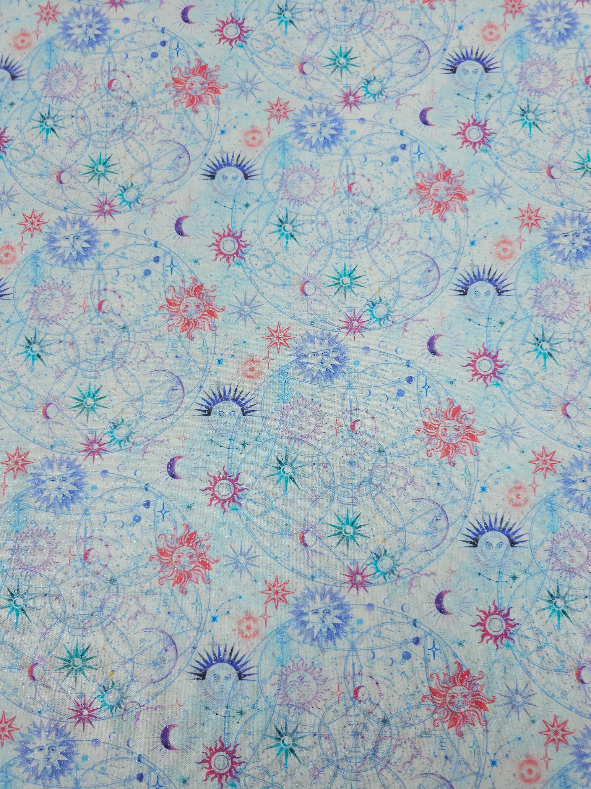 Light Blue/Silver Celestial Skies 100% Cotton - Benartex