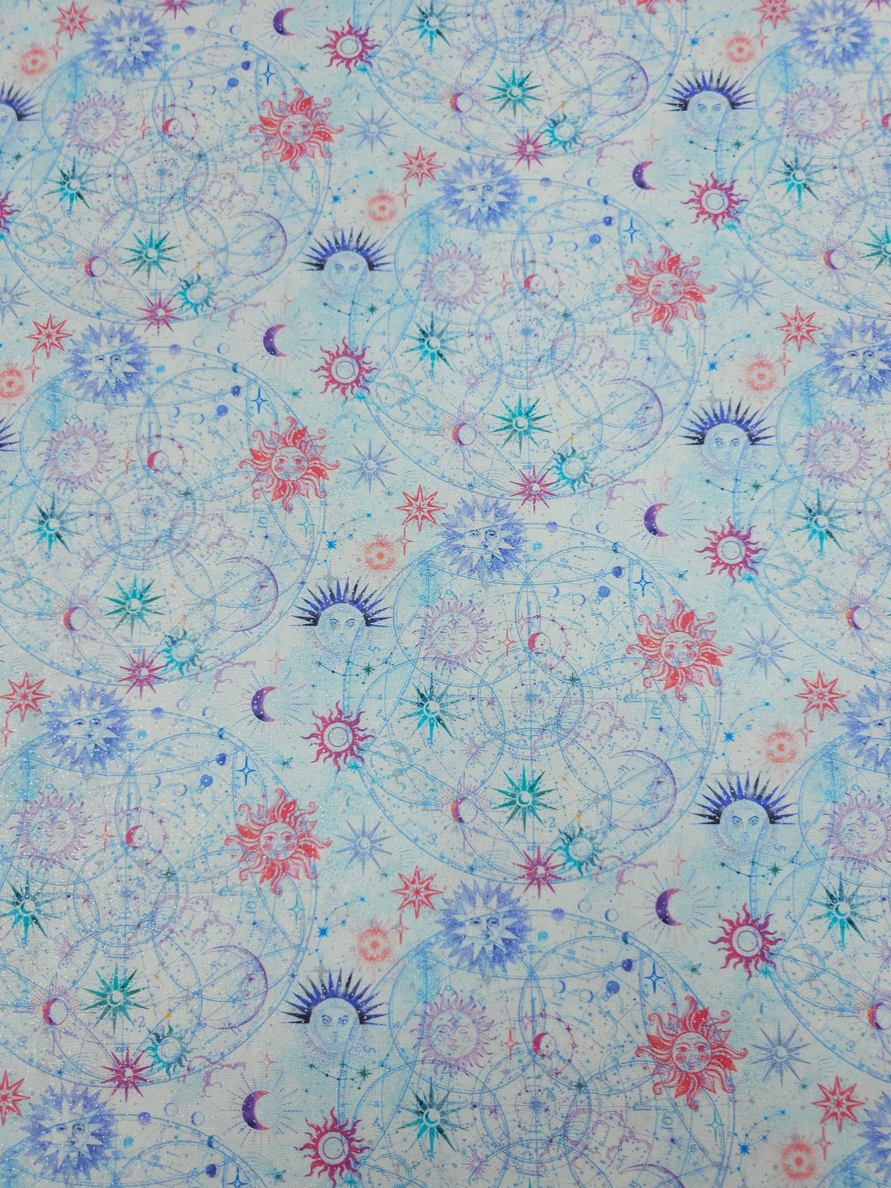 Light Blue/Silver Celestial Skies 100% Cotton - Benartex