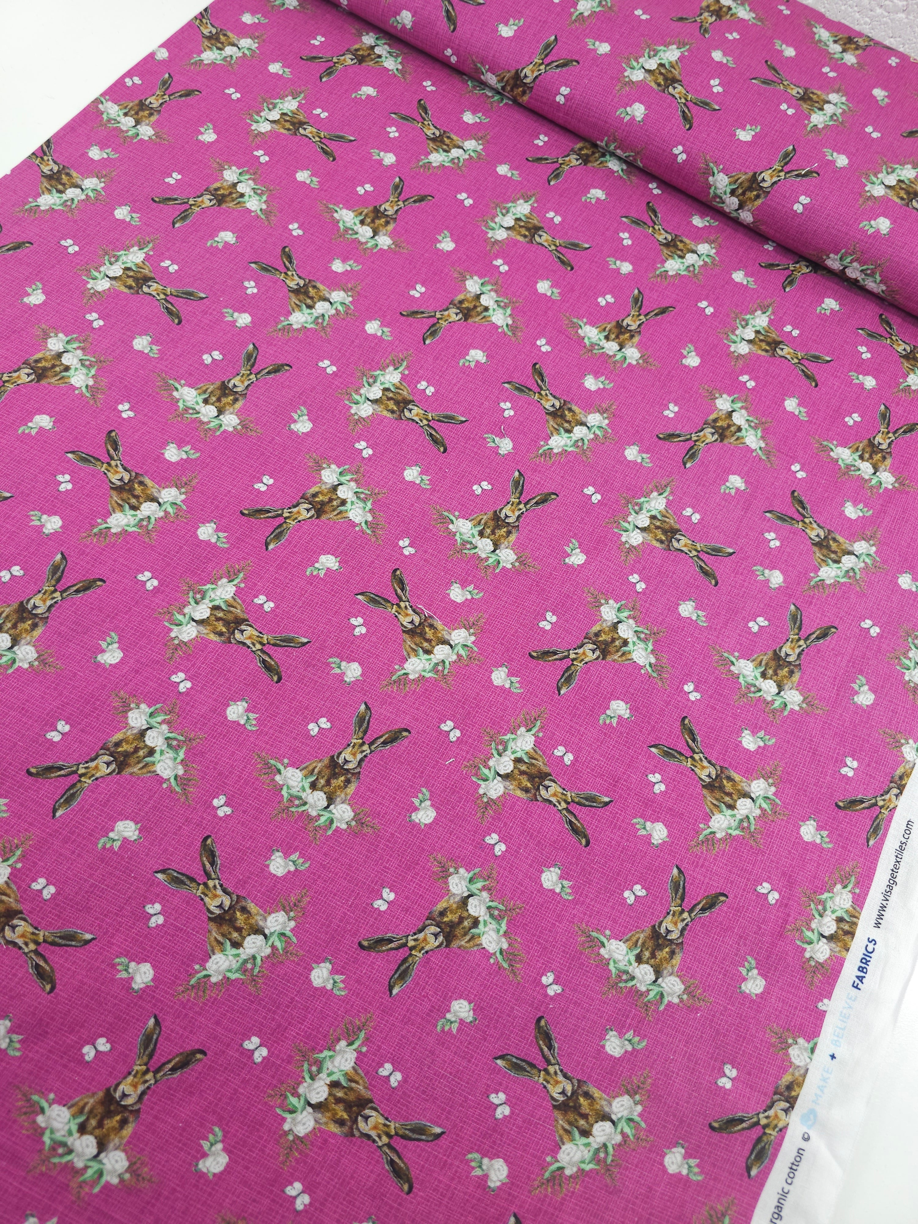 Magenta Woodland Floral Bunny 100% Cotton - Sarah Payne