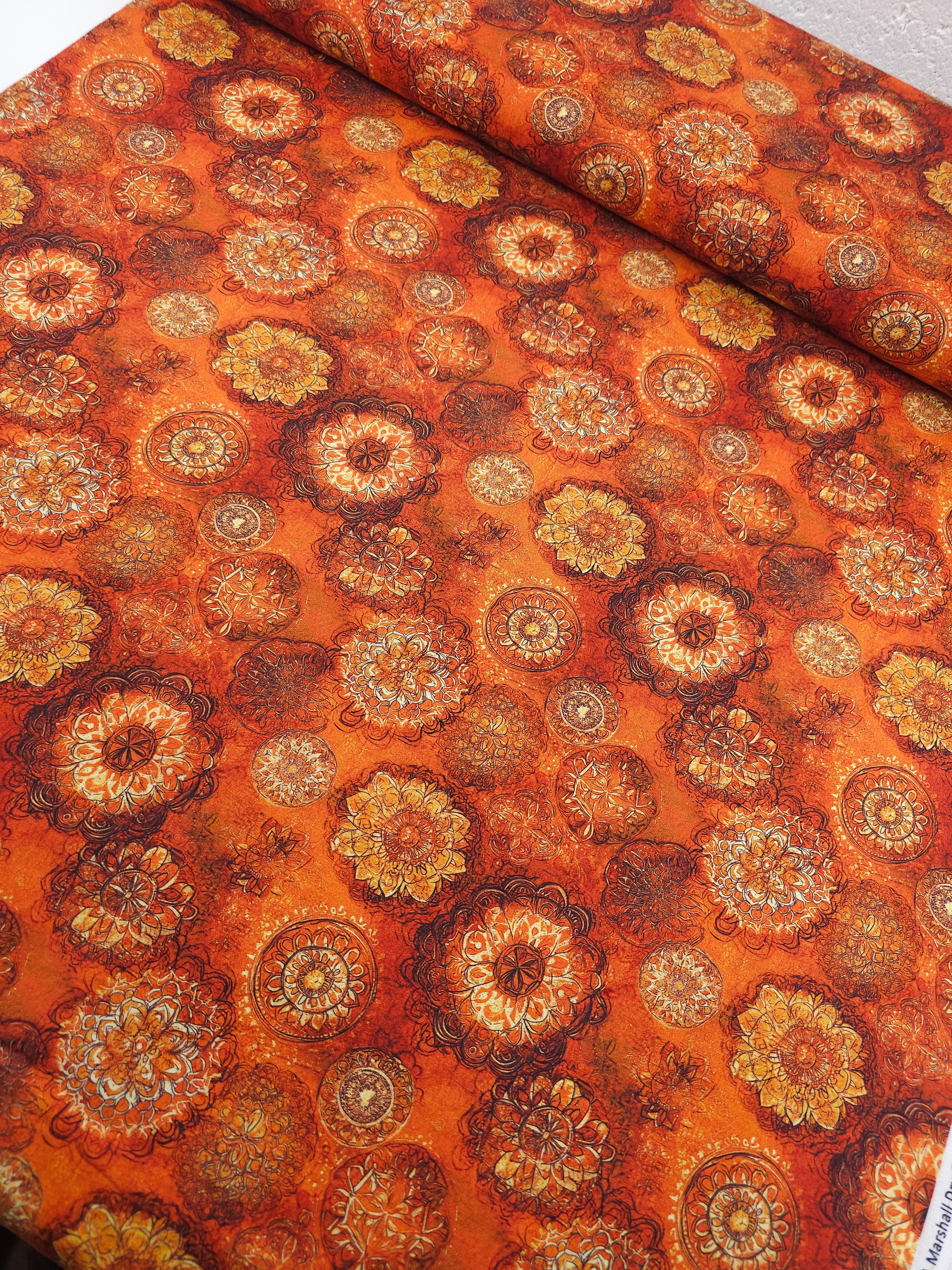Rustic Orange Spiral Medallion 100% Cotton 106" *EXTRA WIDE*