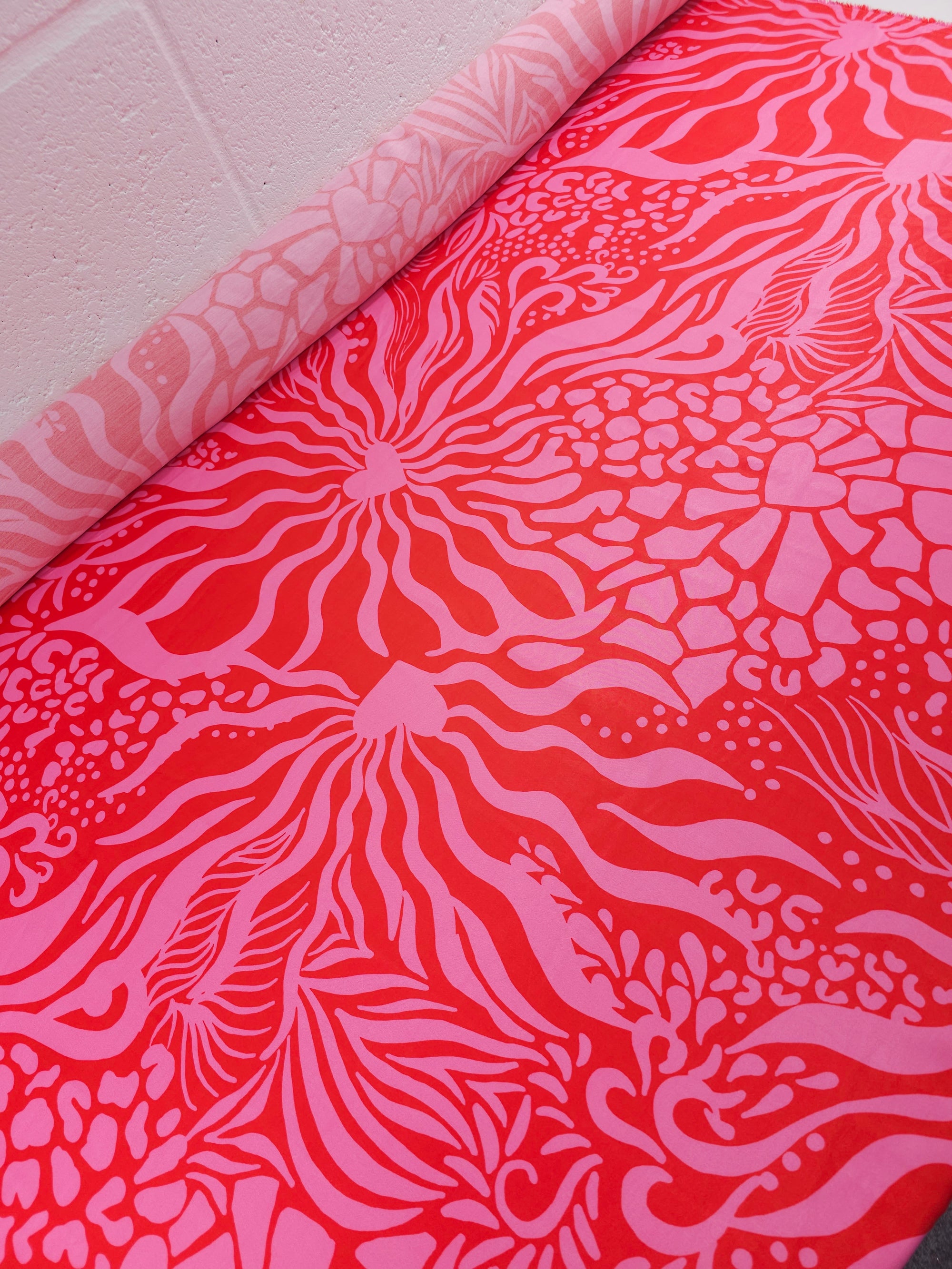 Pink/Red Heart Swirl Viscose Satin