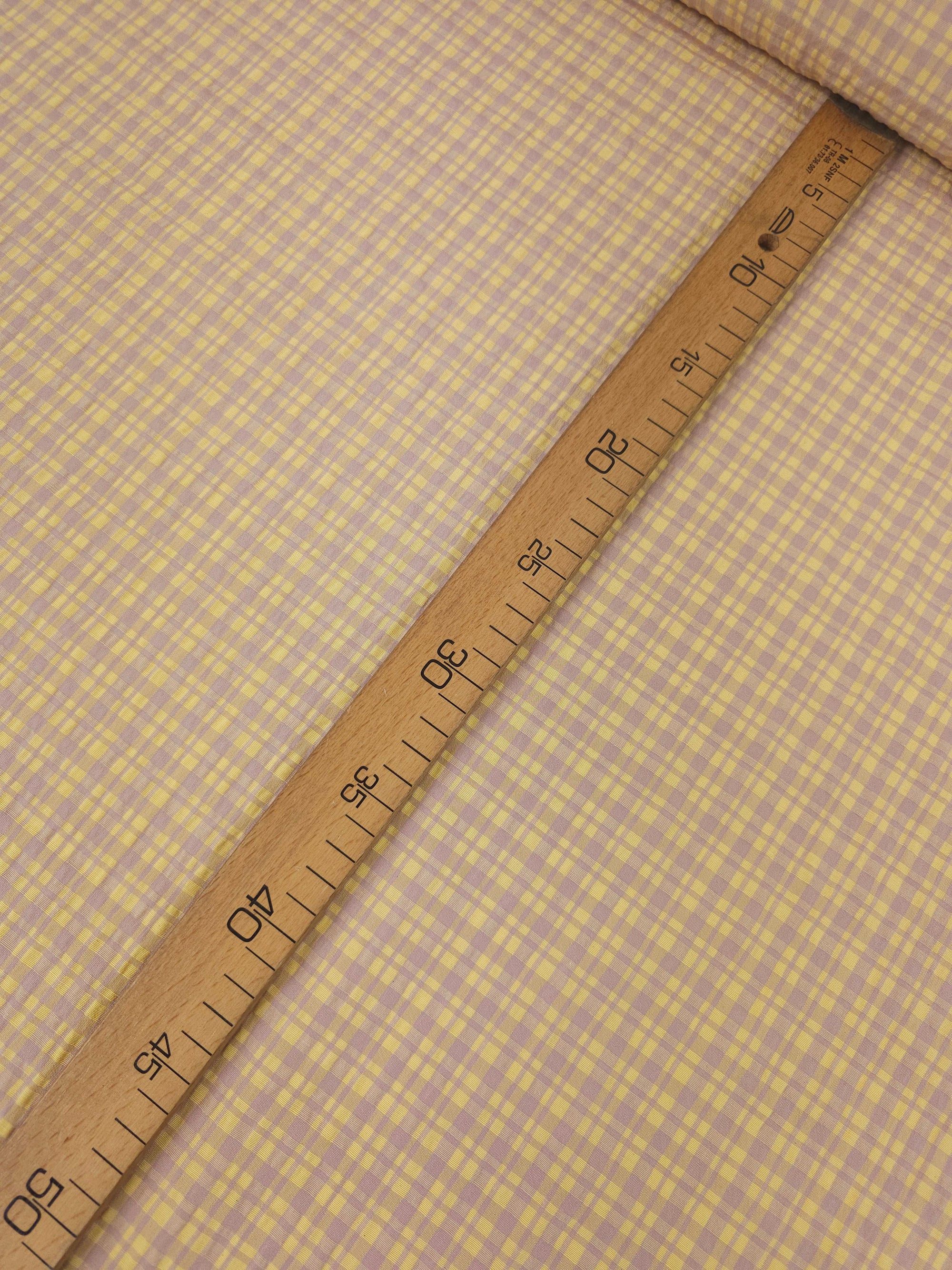 Mauve/Yellow Tartan Crinkle Cotton