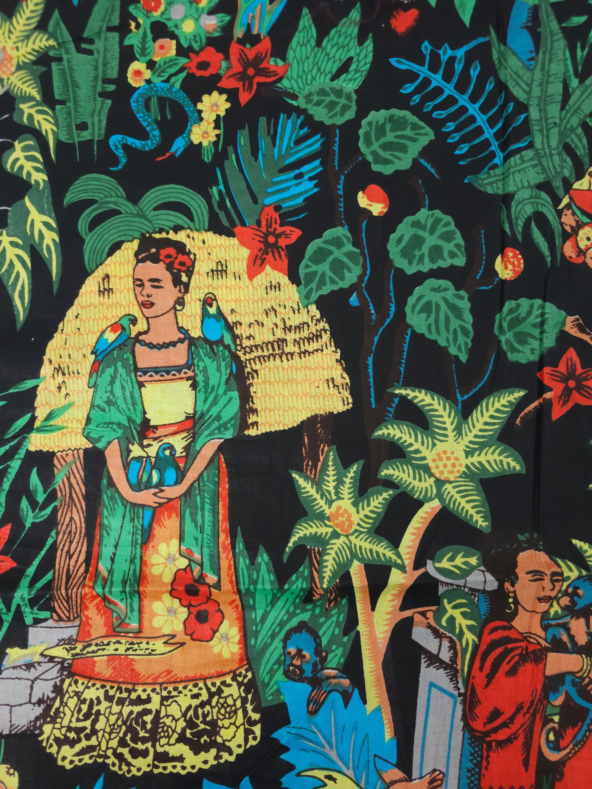 Black Frida Kahlo Block Print Cotton