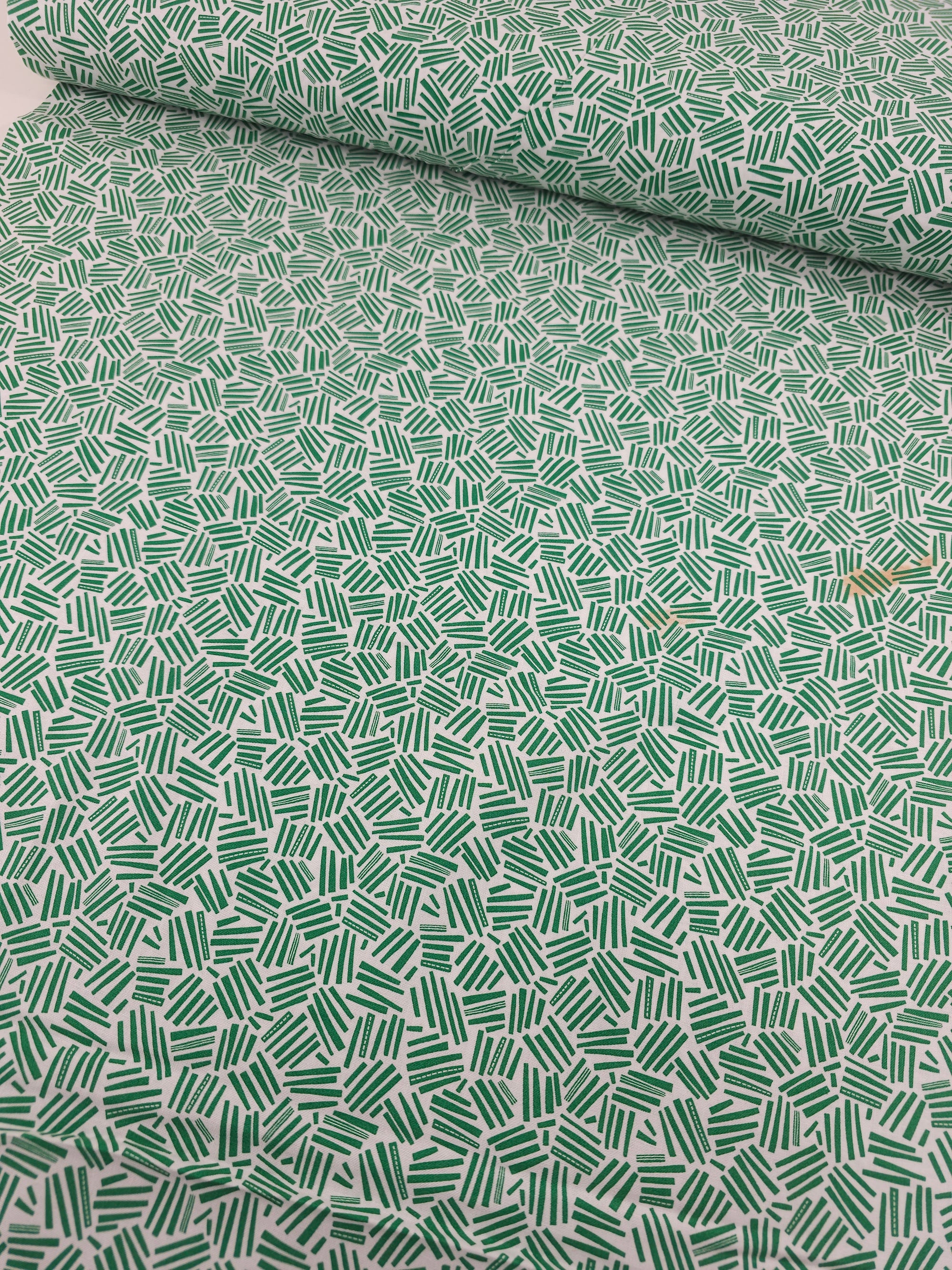 Green Abstract Dashes 100% Cotton *DEFECT*