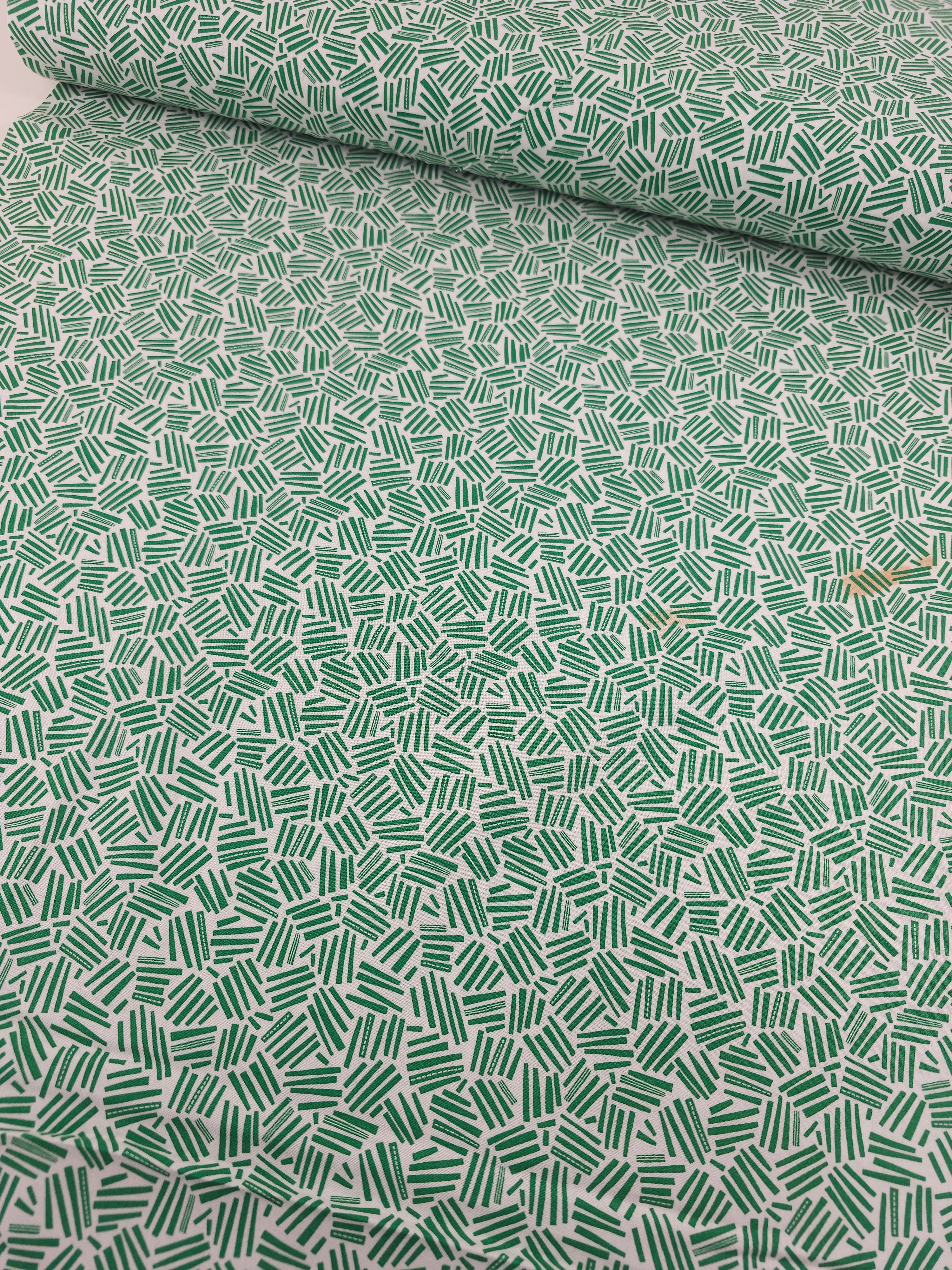 Green Abstract Dashes 100% Cotton *DEFECT*