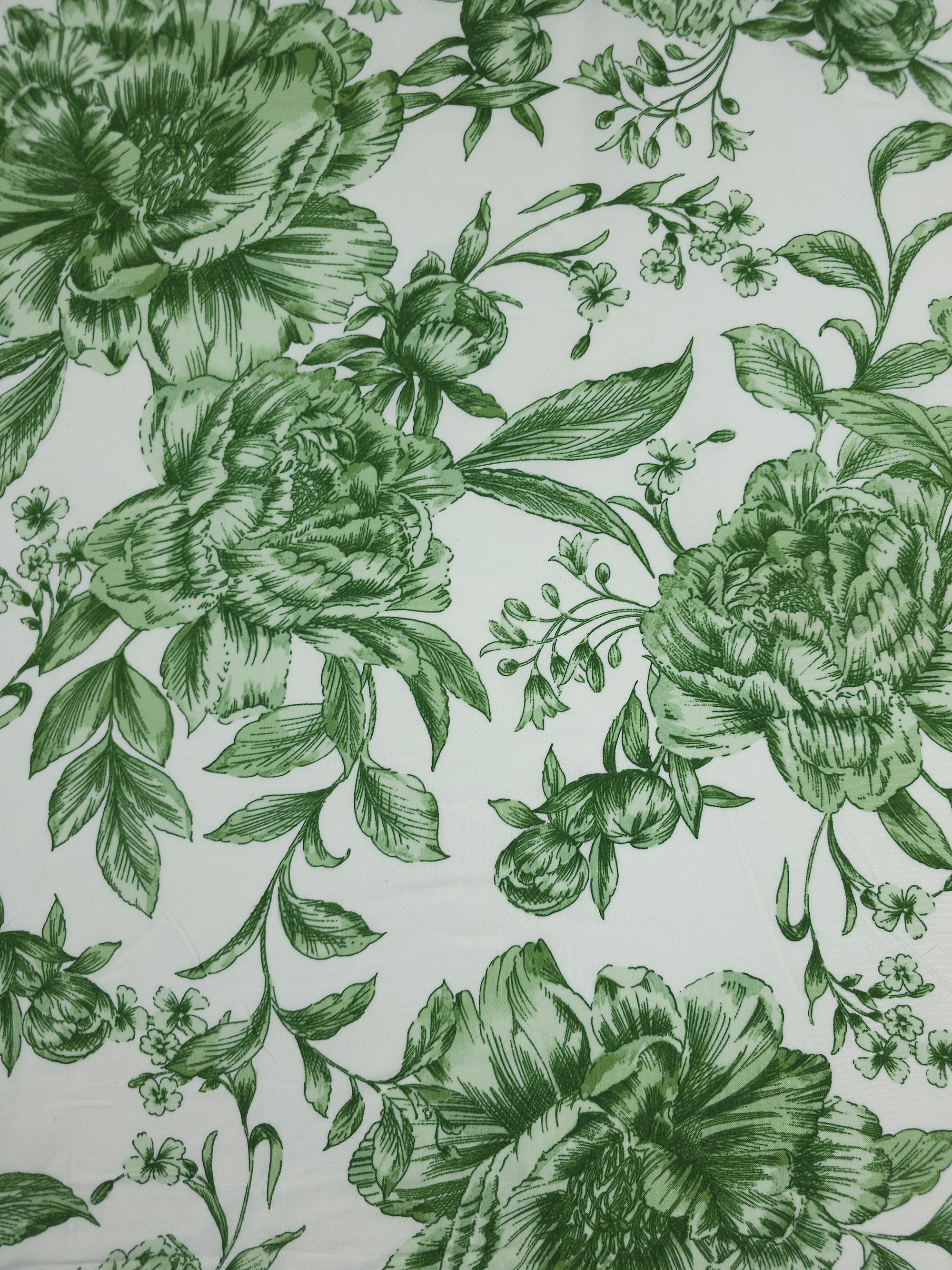 Sage Green/White Large Floral Meadow Viscose Challis