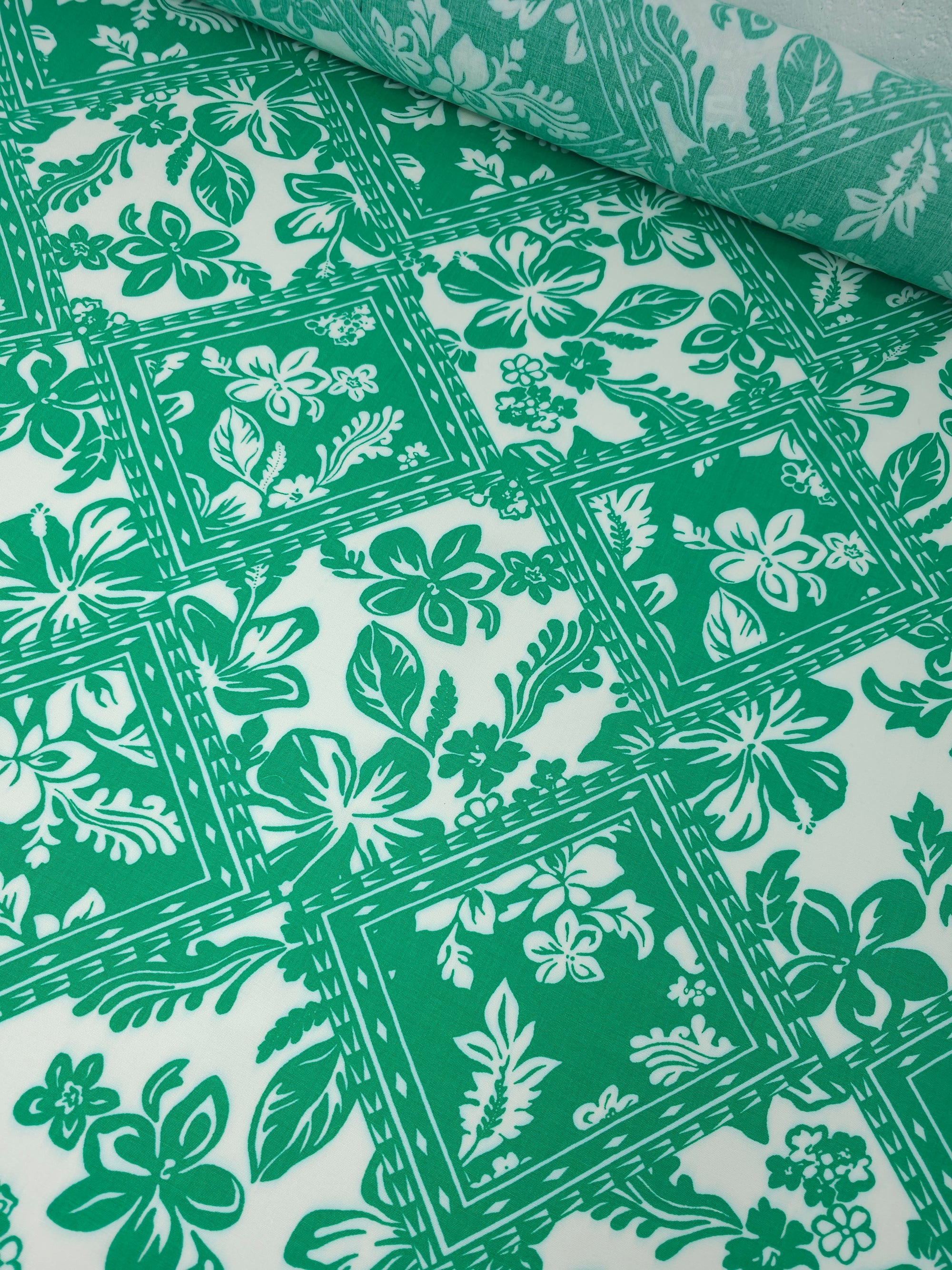 Green Hibiscus Diamond Floral Viscose Challis