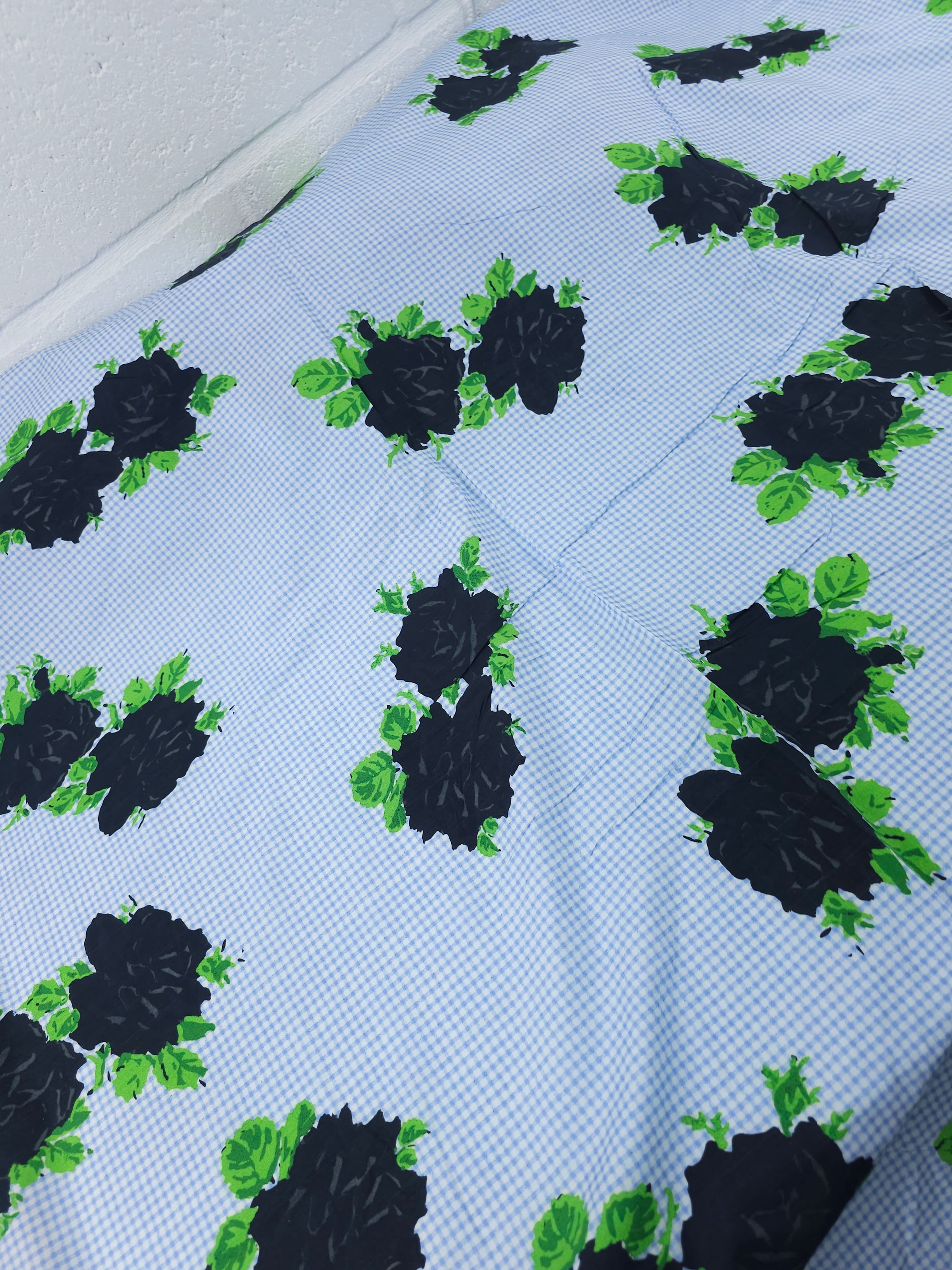 Powder Blue/Black Gingham Rose Cotton Poplin - GANNI