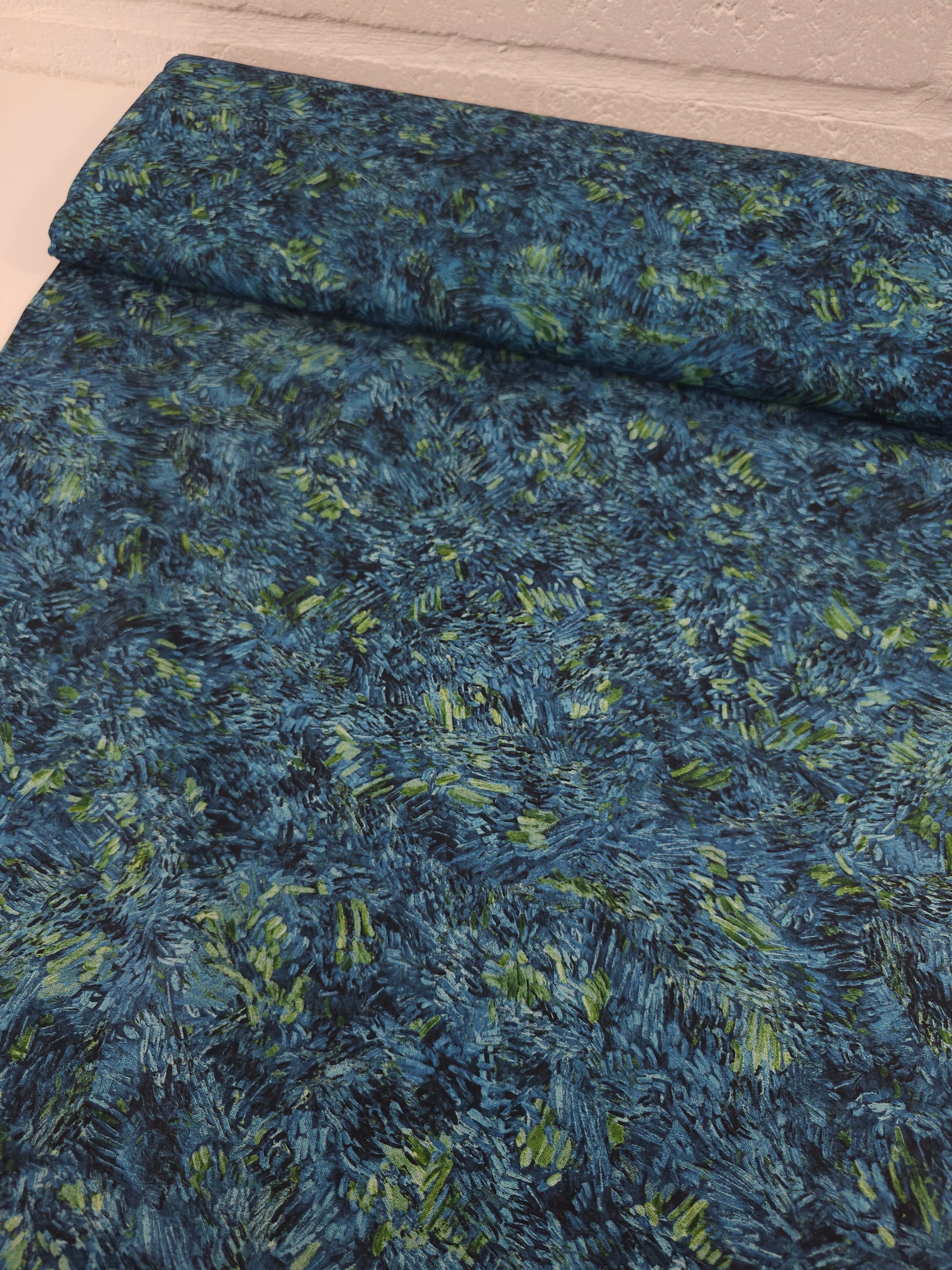 Midnight Blue/Green Van Gogh Strokes 100% Cotton