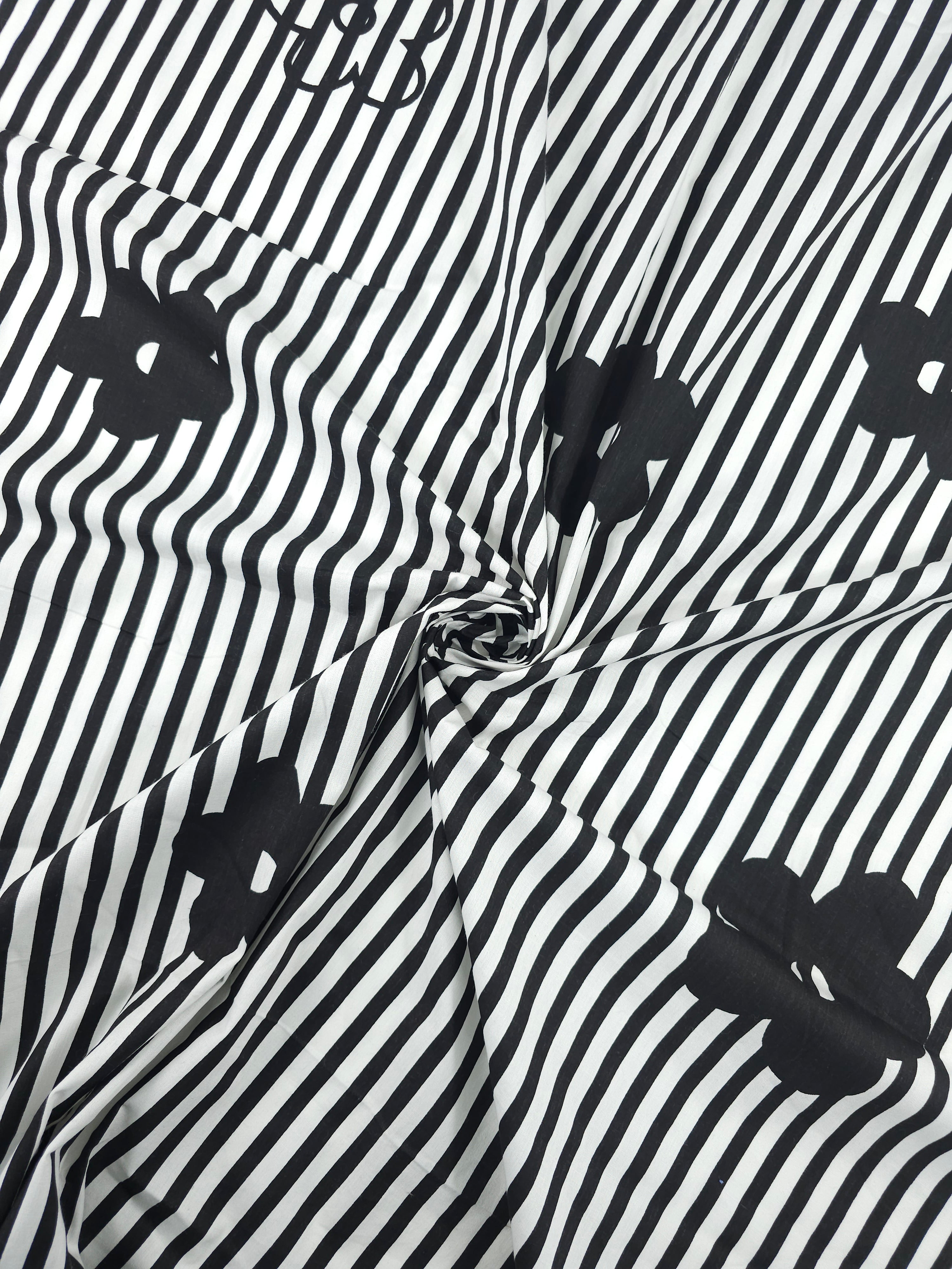 Mono Pop Flower Stripe Cotton Poplin