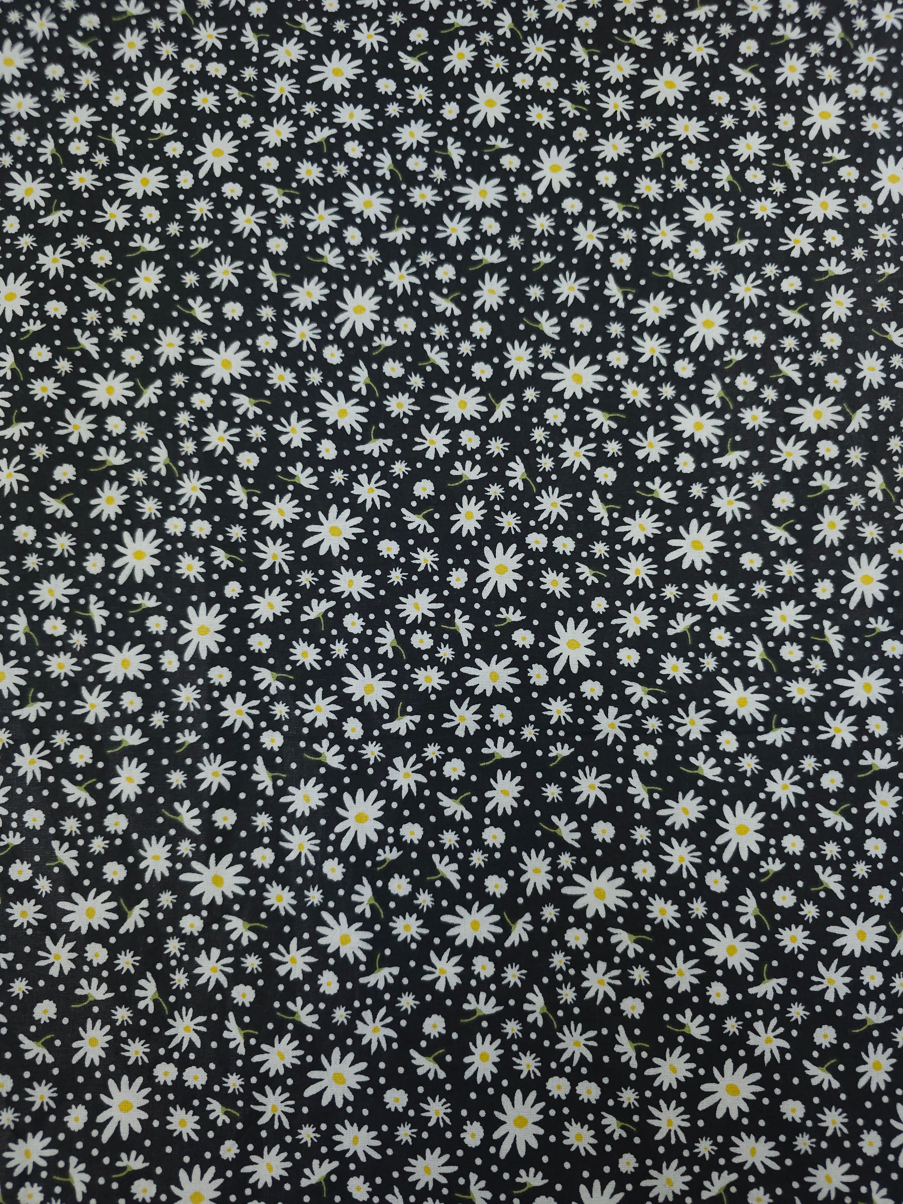 Black Ditsy Daisy 100% Cotton