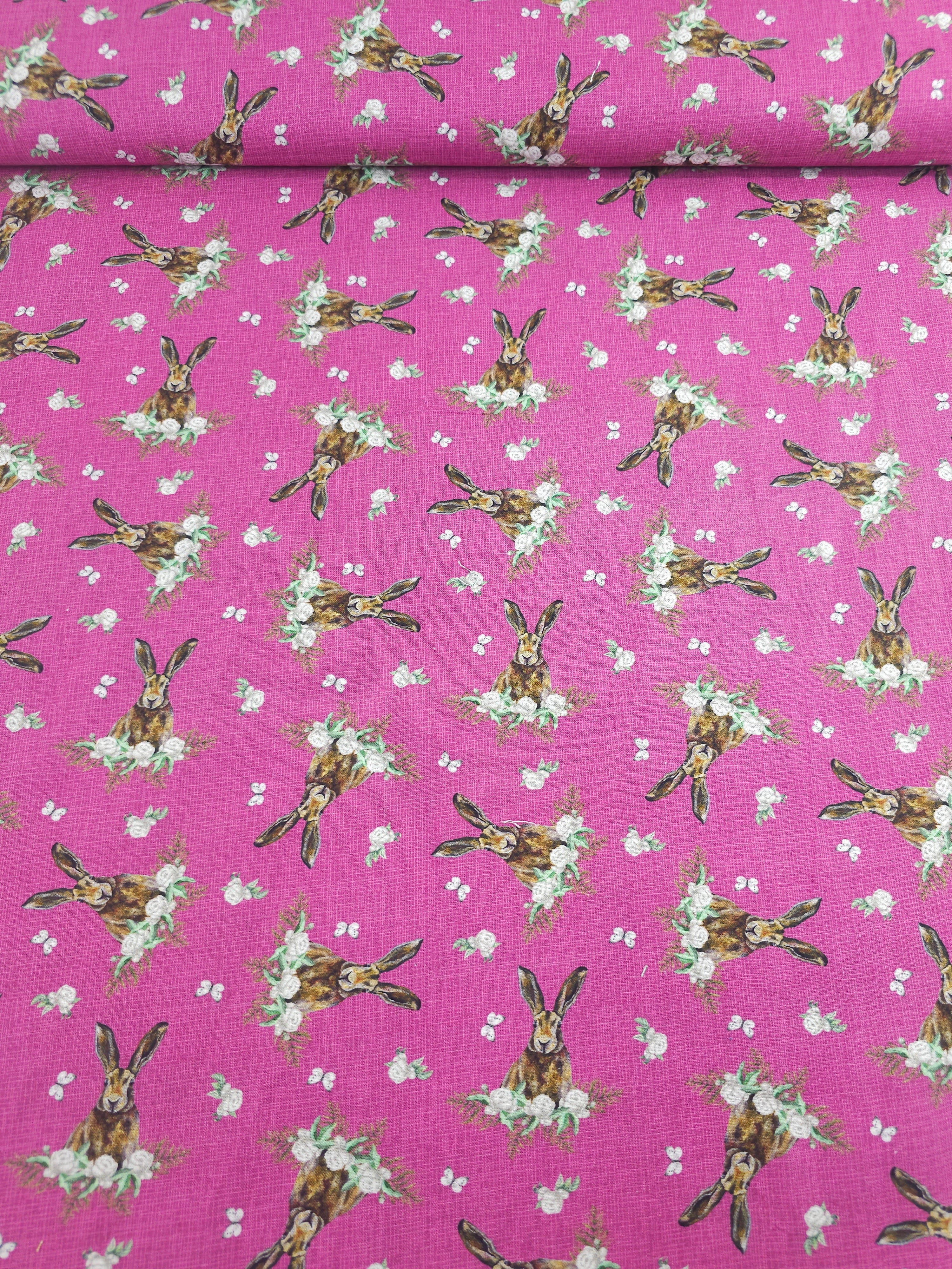 Magenta Woodland Floral Bunny 100% Cotton - Sarah Payne