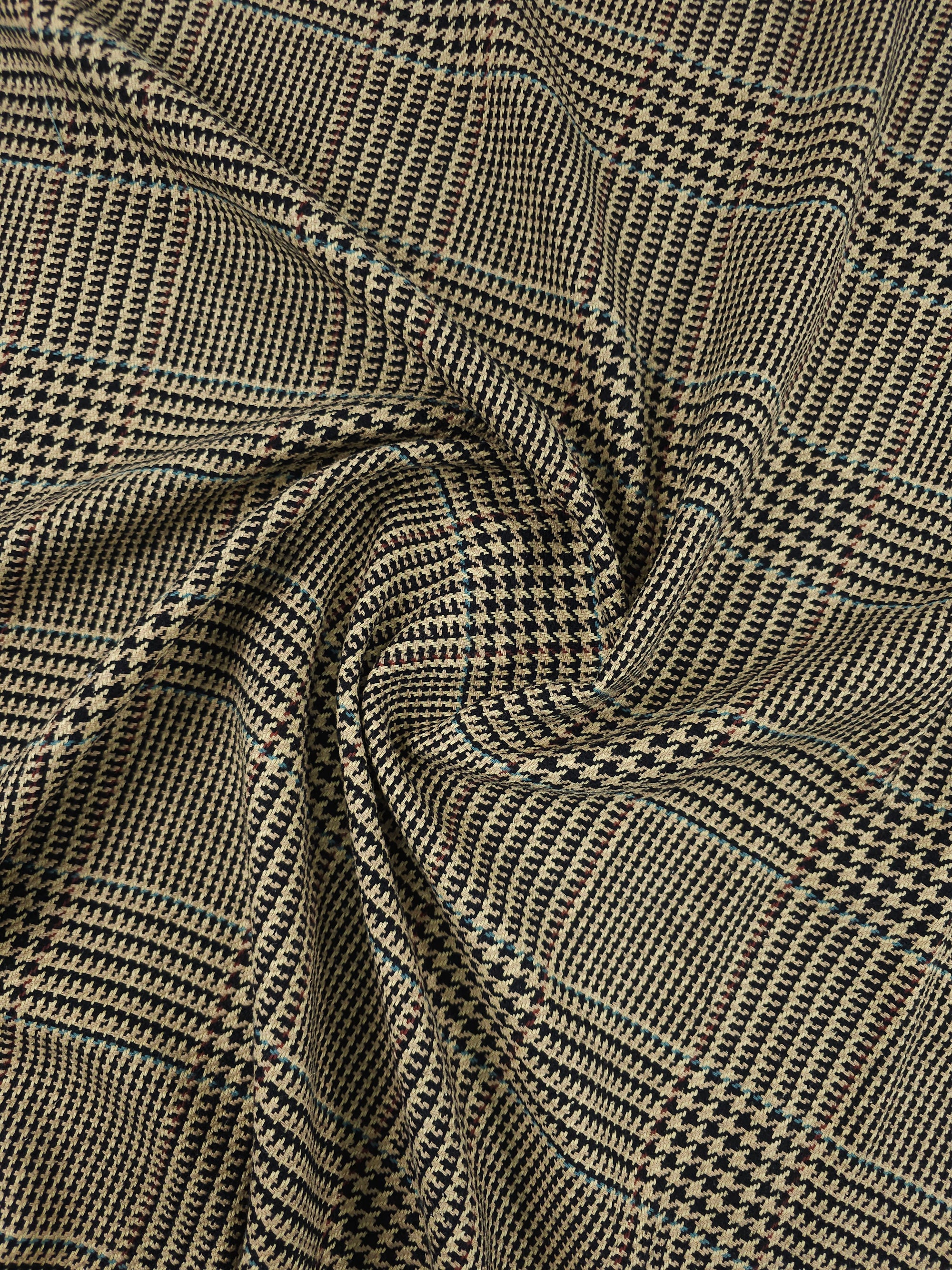 Sand Dogtooth Tartan Check Soft 100% Wool *ABRAHAM MOON*