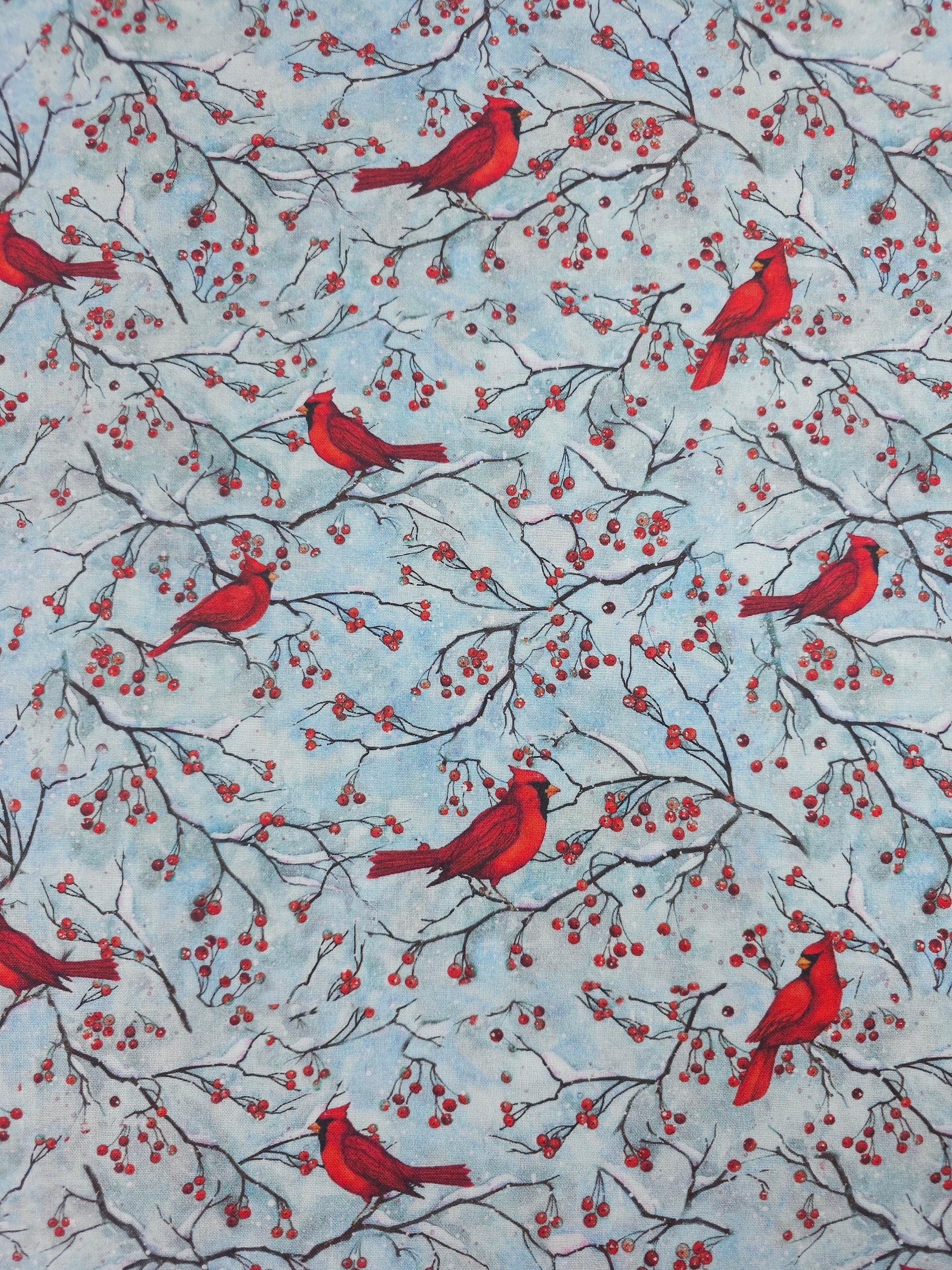 Snowy Cardinal Berries 100% Cotton