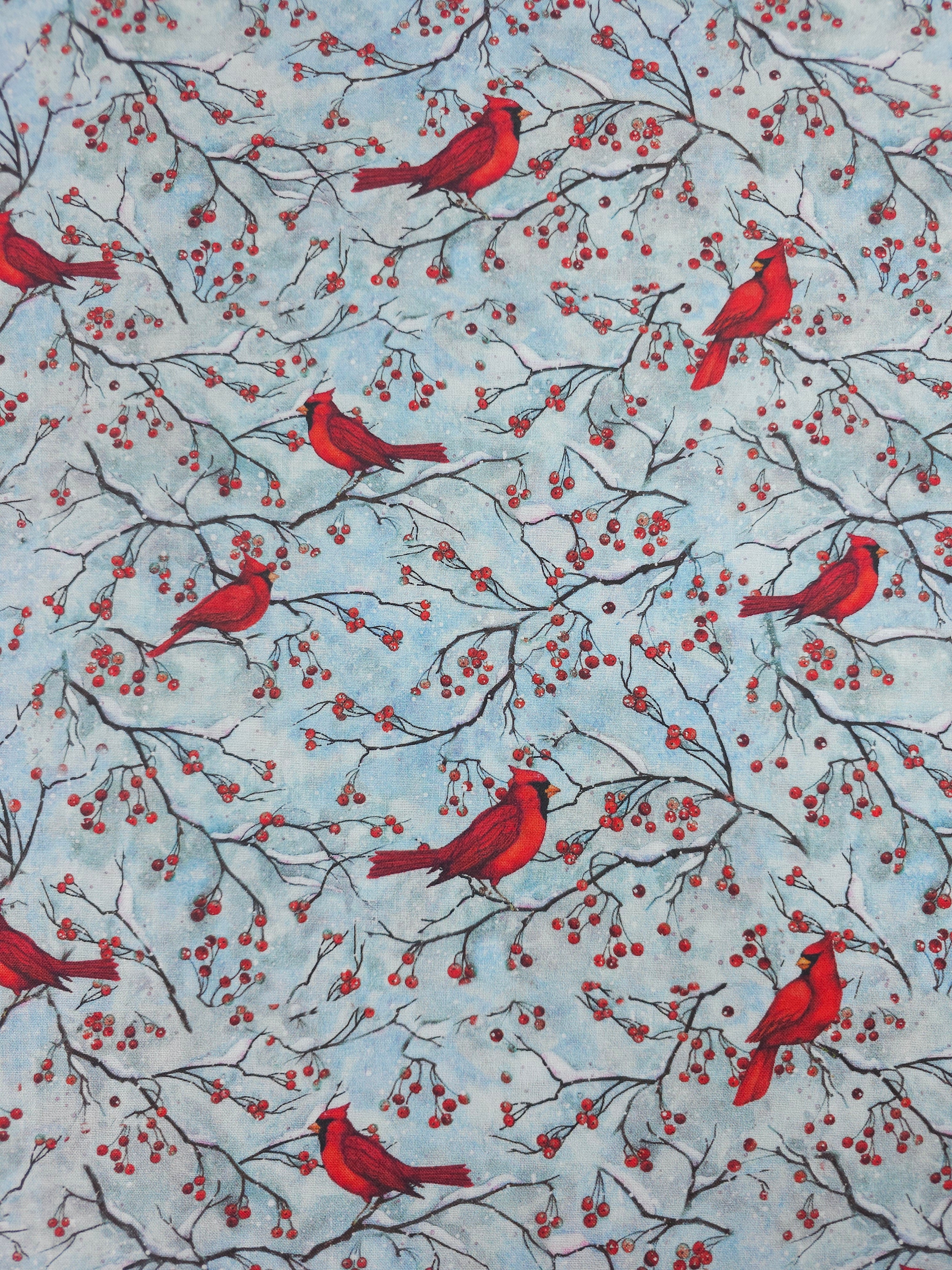 Snowy Cardinal Berries 100% Cotton