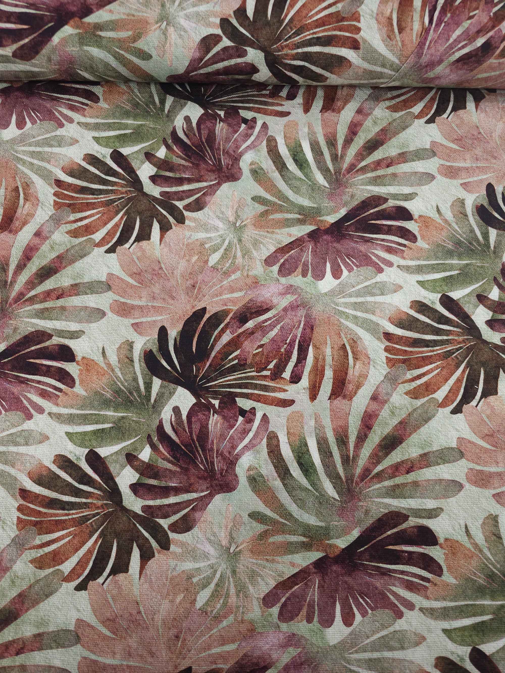 Deep Watercolour Mystique Leaves Lightweight Canvas Cotton