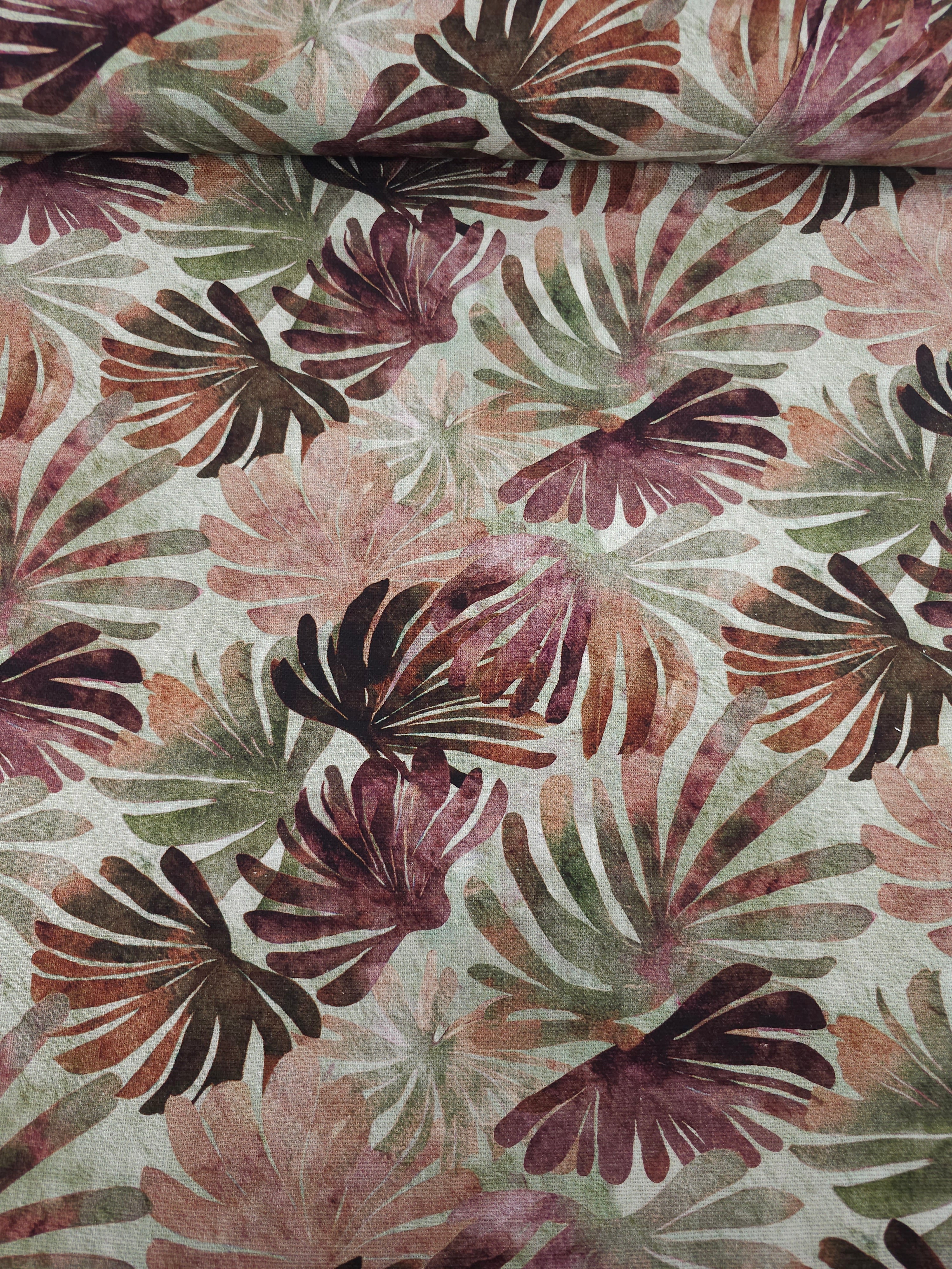 Deep Watercolour Mystique Leaves Lightweight Canvas Cotton