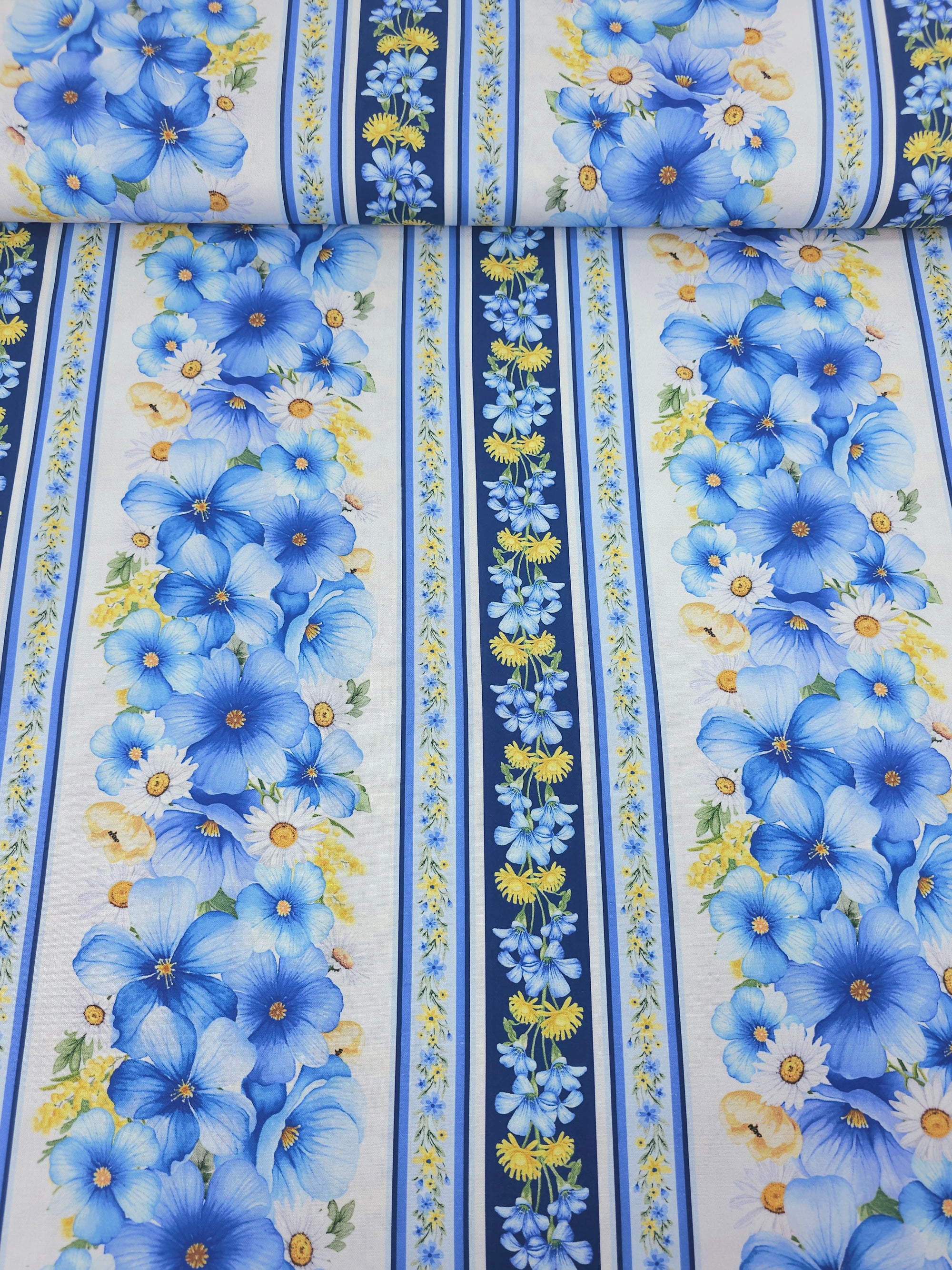 Blue/Yellow Stripe Fleur 100% Cotton