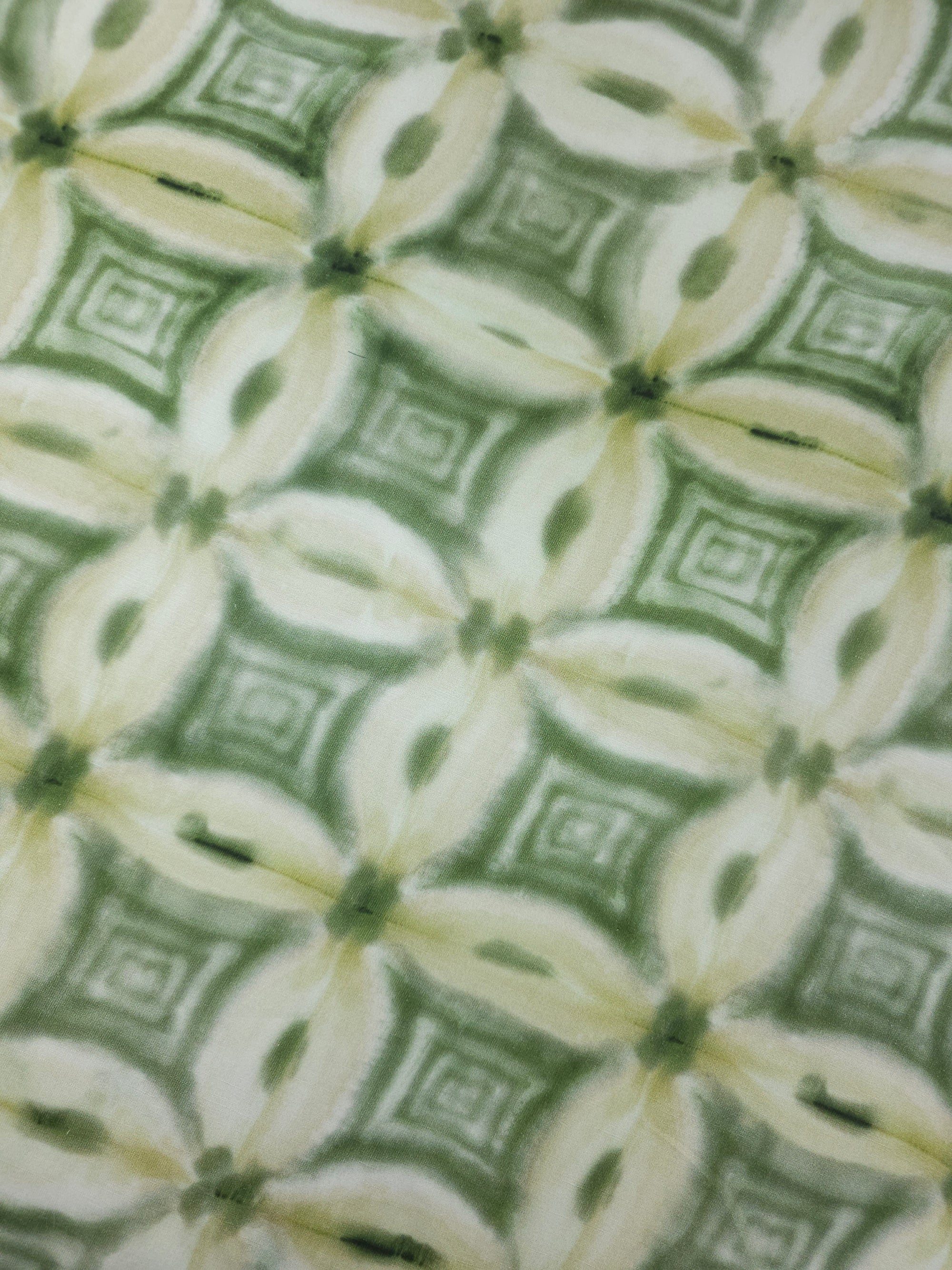 Sage/Beige Tile Abstract 100% Linen