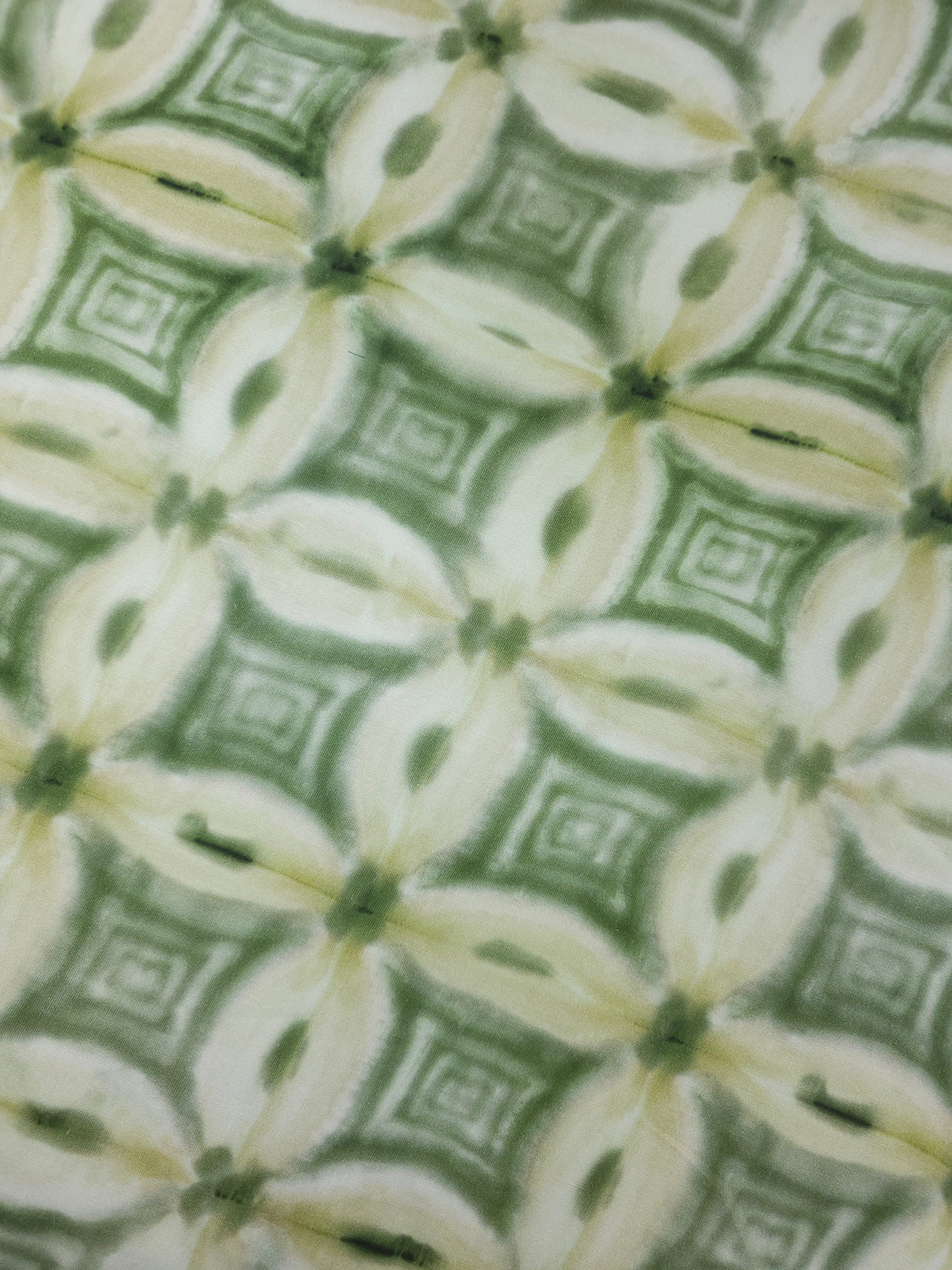 Sage/Beige Tile Abstract 100% Linen